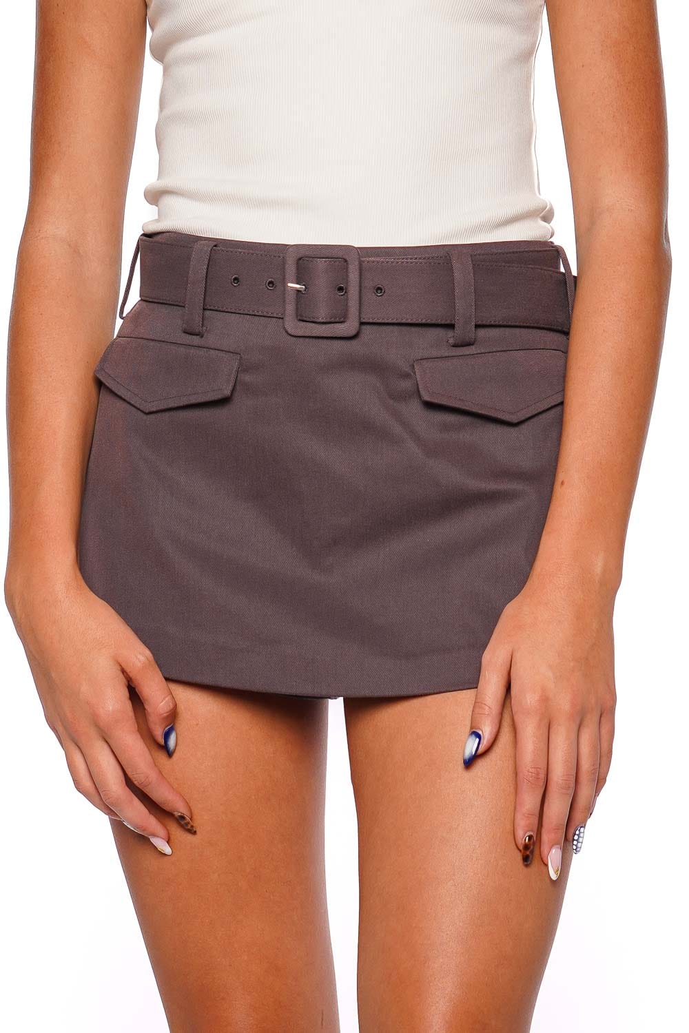 self-portrait Brown Cotton Skort with Belt Detail