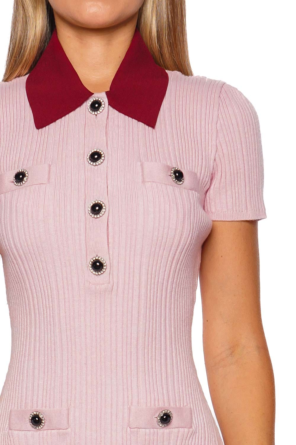 self-portrait Pink Contrast Collar Knit Mini Dress