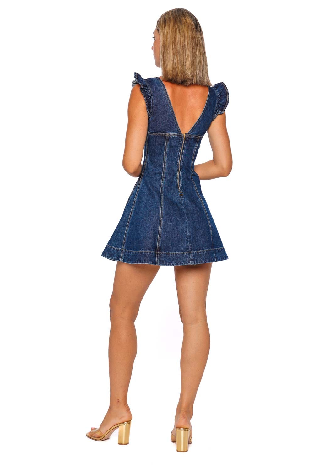 self-portrait DENIM FLARED MINI DRESS AW25-817S-BL BLUE