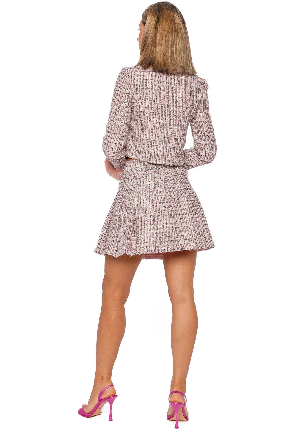 self-portrait PINK BOUCLE FUR CUFF JACKET AW25-098J-P PINK