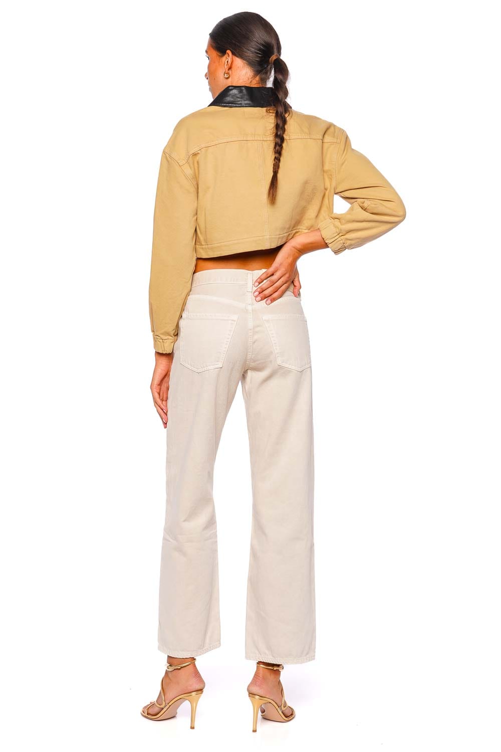 self-portrait Cropped Contrast Faux Leather Collar Jacket