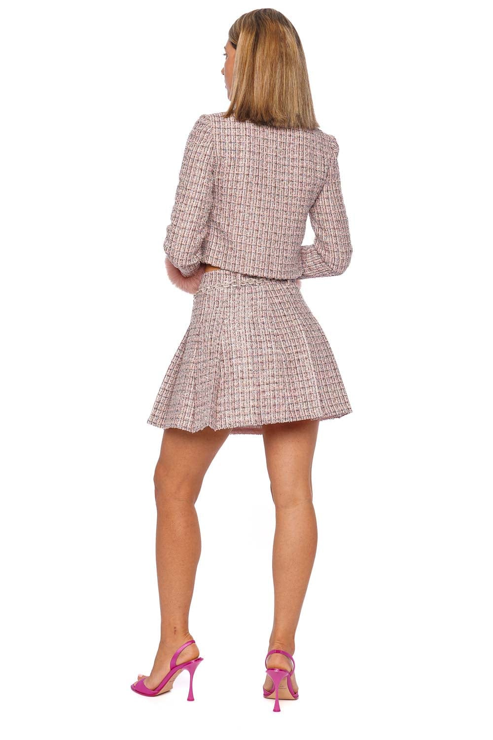 self-portrait PINK BOUCLE CRYSTAL BELT MINI SKIRT AW25-048SKA-P PINK