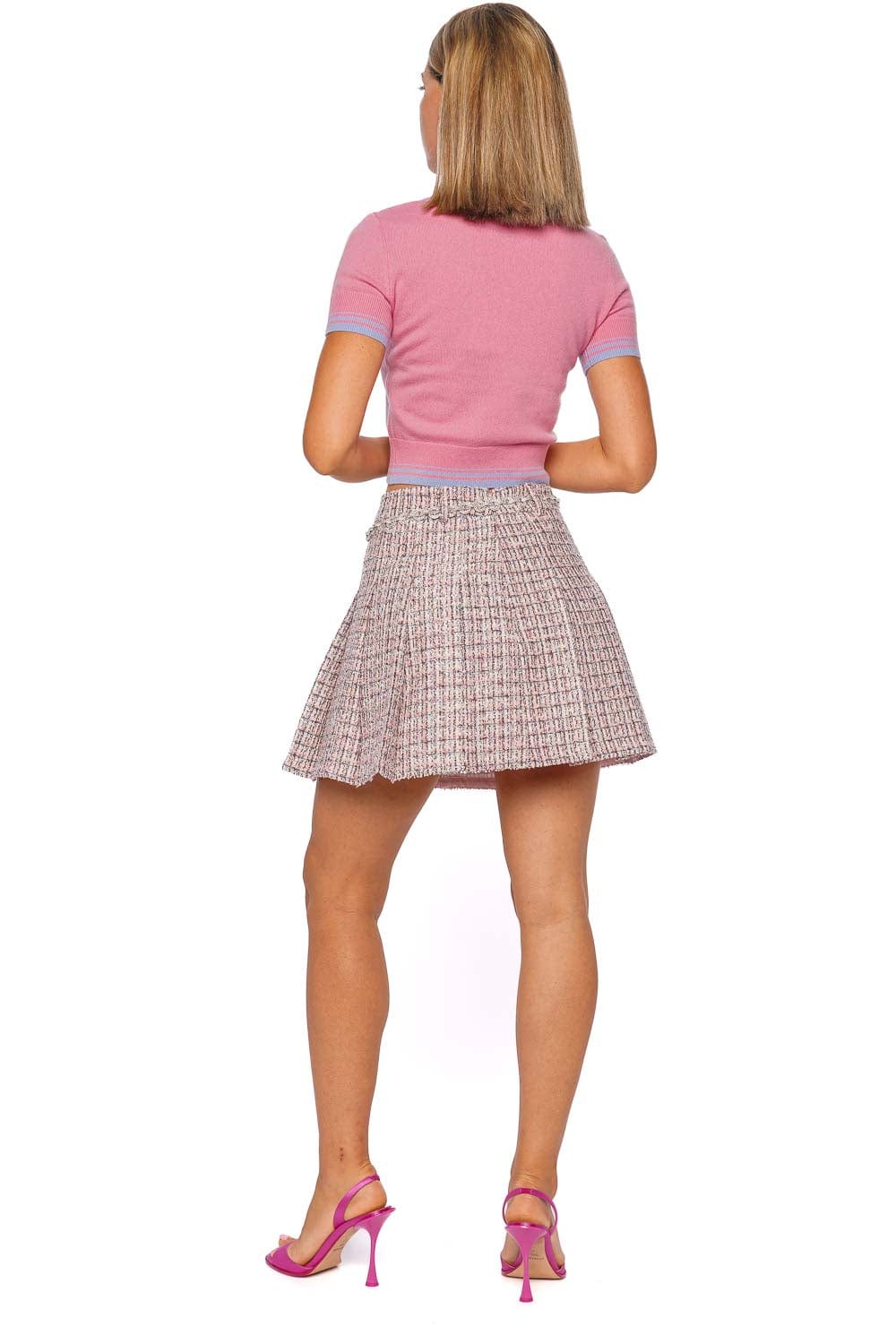 self-portrait PINK CONTRAST STRIPE KNIT TOP AW25-134T-P PINK