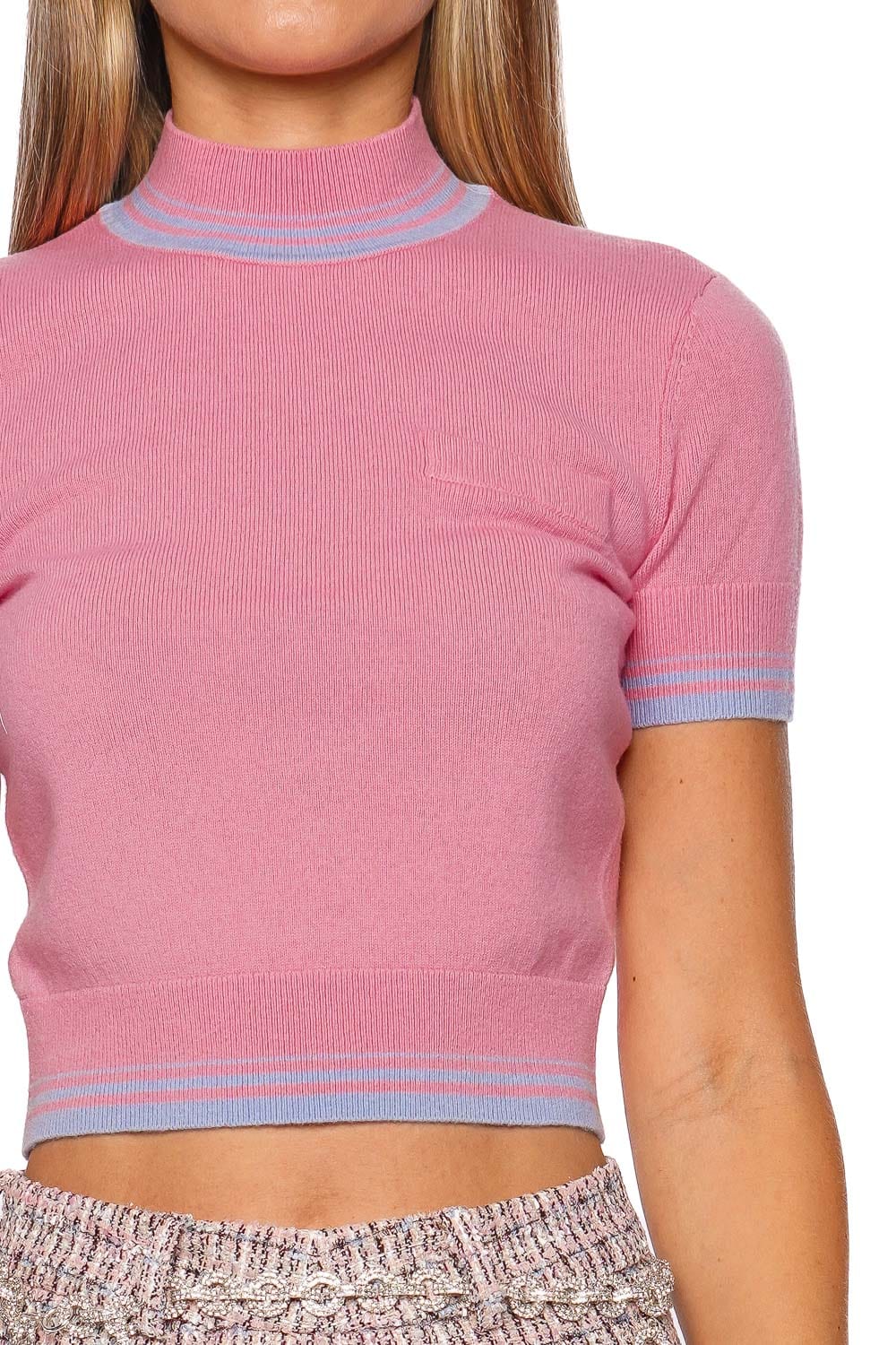self-portrait PINK CONTRAST STRIPE KNIT TOP AW25-134T-P PINK