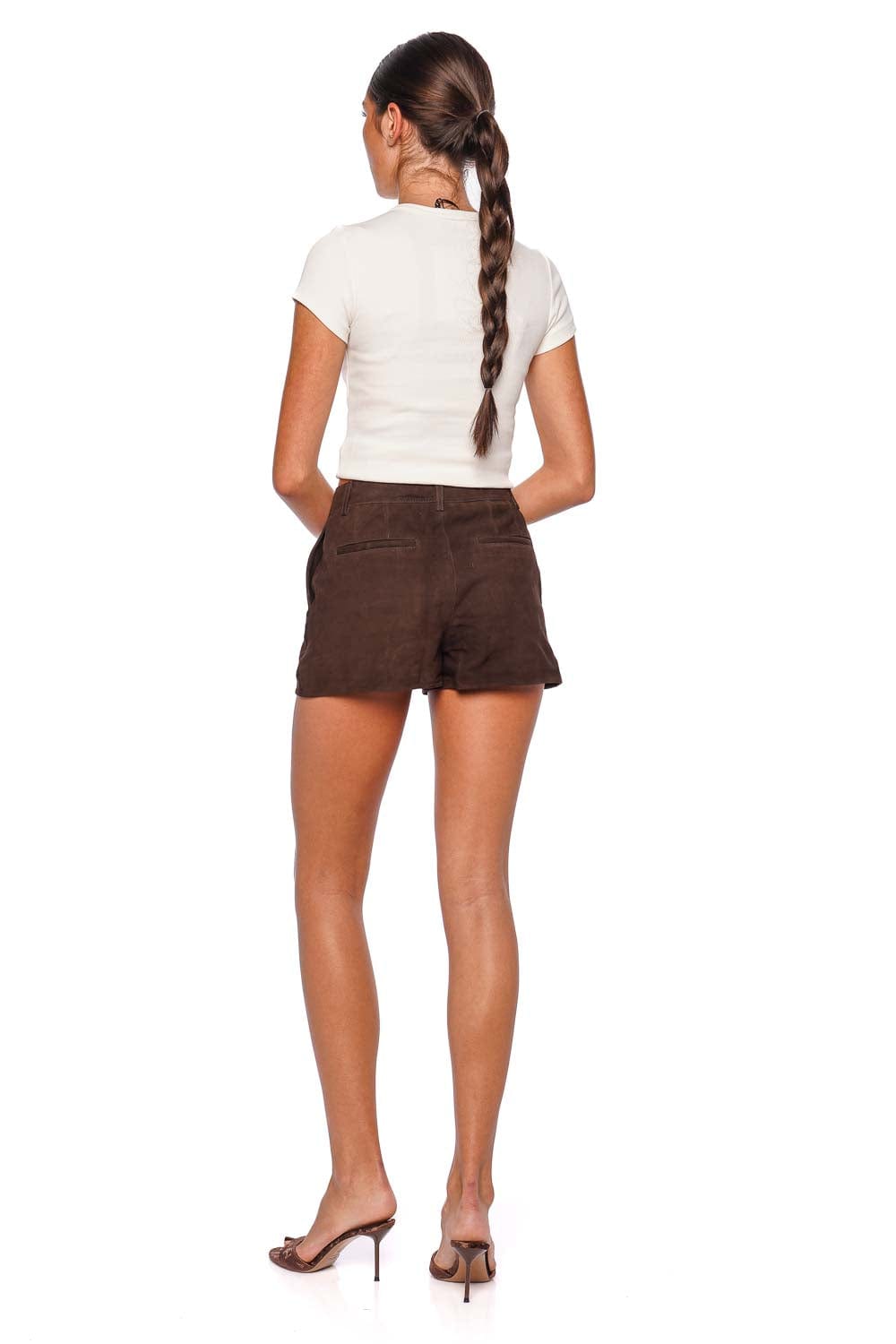 Retrofête Naya Tobacco High-Waist Suede Shorts