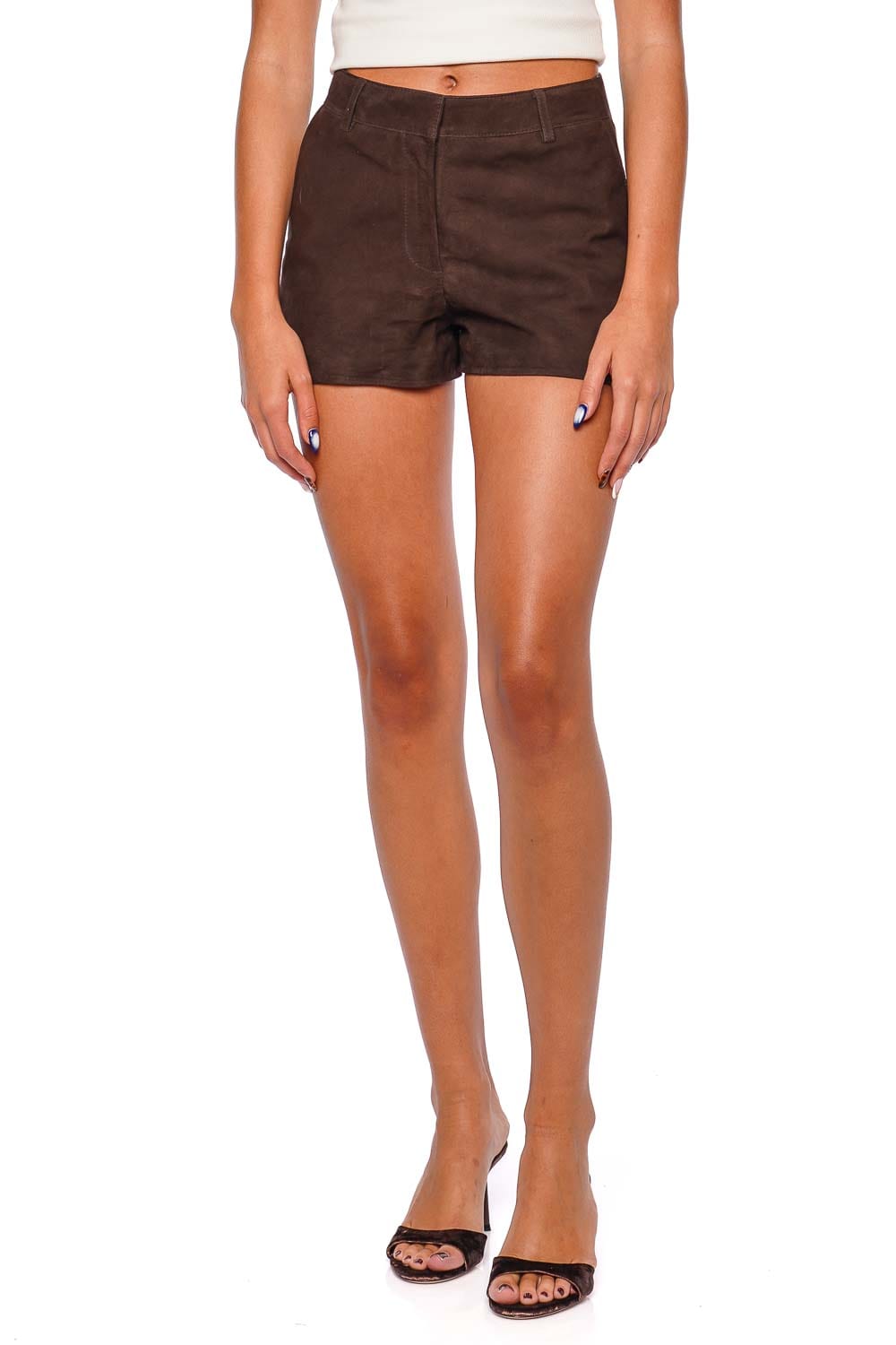 Retrofête Naya Tobacco High-Waist Suede Shorts