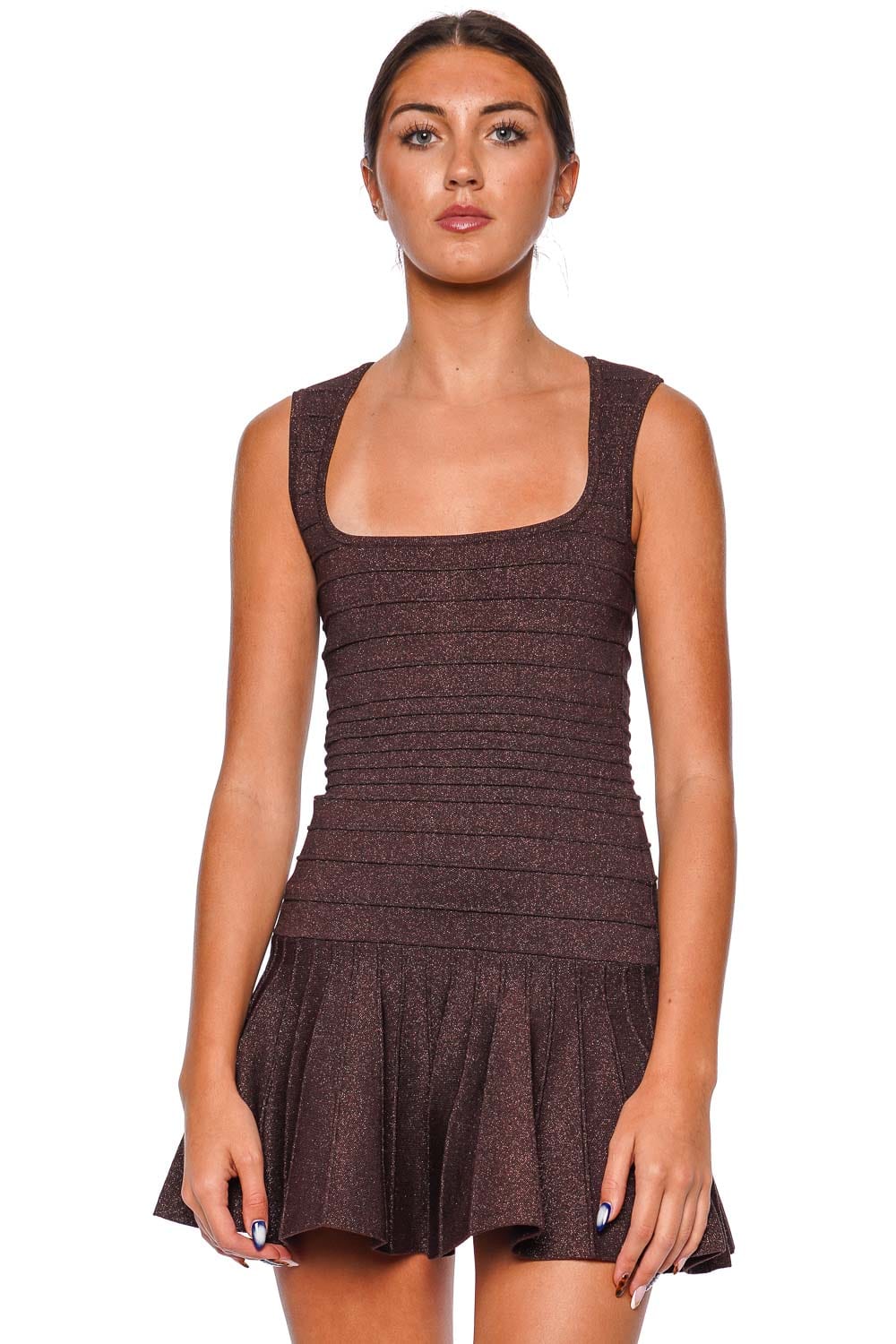 Retrofête Caterina Metallic Espresso Sleeveless Knit Dress