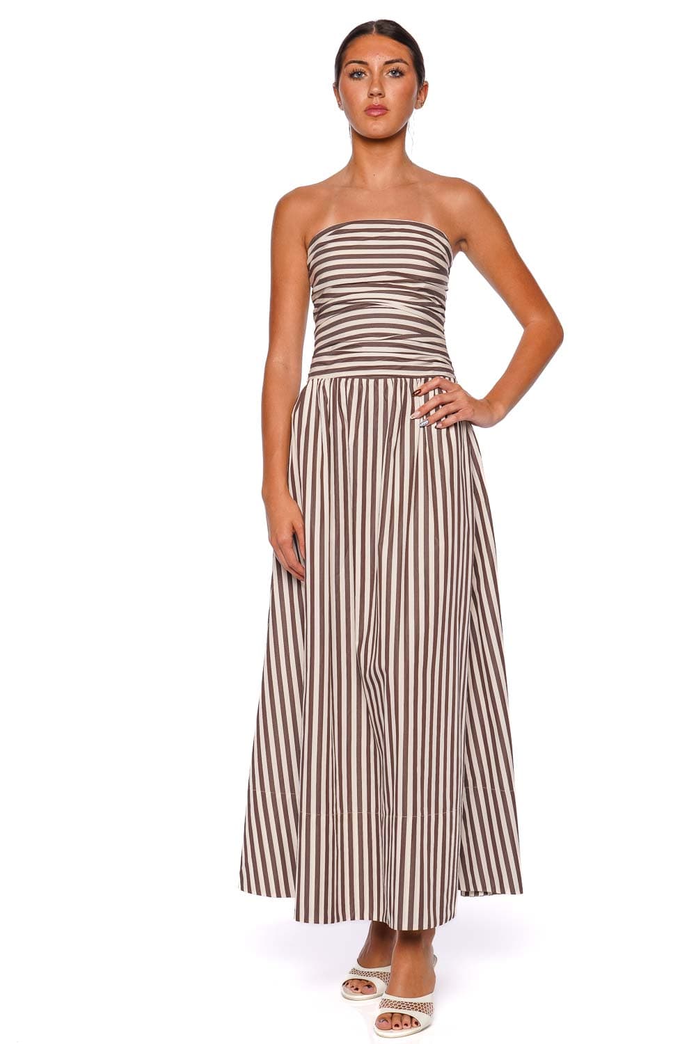 Faithfull The Brand Espresso Norway Stripe Strapless Maxi Dress