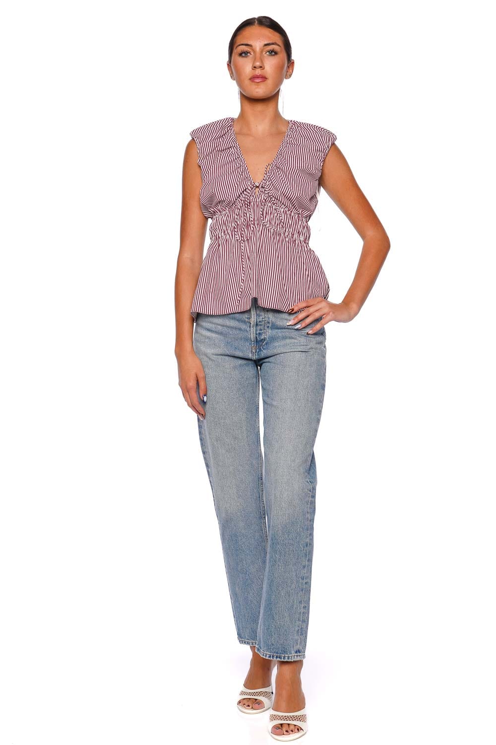 Faithfull The Brand Hedda Burgundy Maia Stripe Sleeveless Top