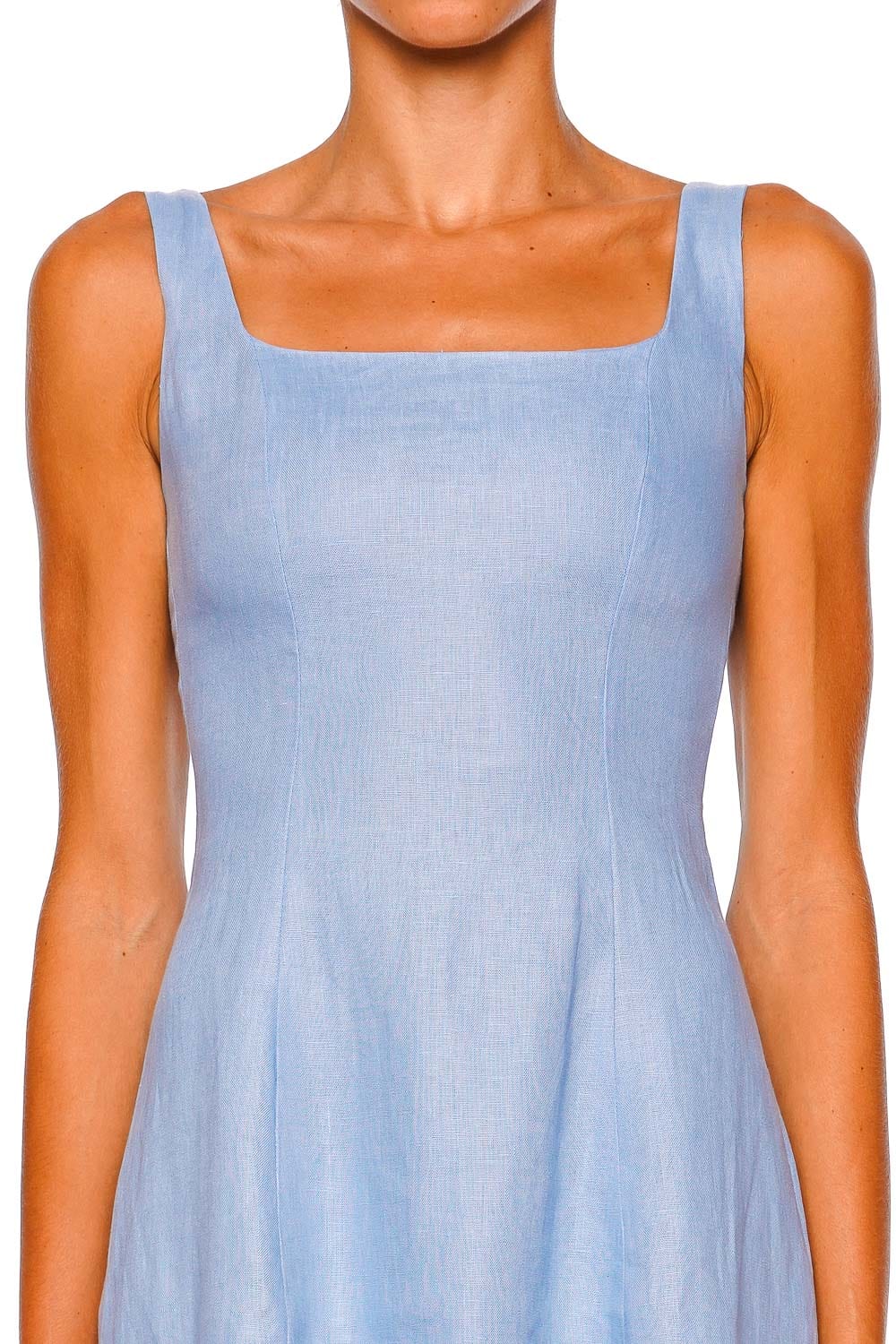 Faithfull The Brand Felice Mineral Blue Linen Mini Dress