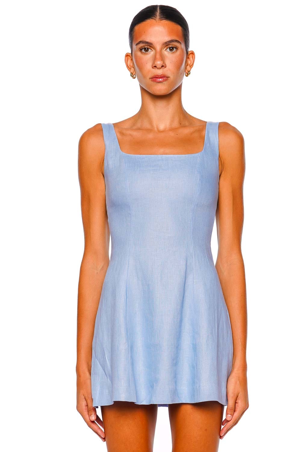 Faithfull The Brand Felice Mineral Blue Linen Mini Dress