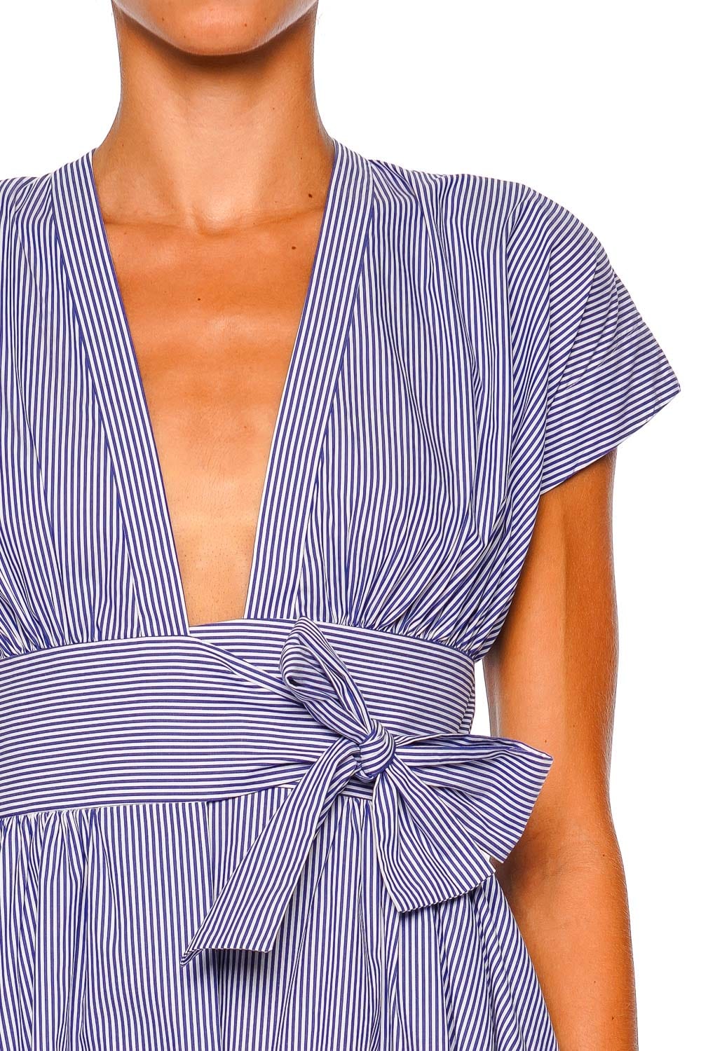 Faithfull The Brand Lova Navy Stripe Cotton Wrap Mini Dress