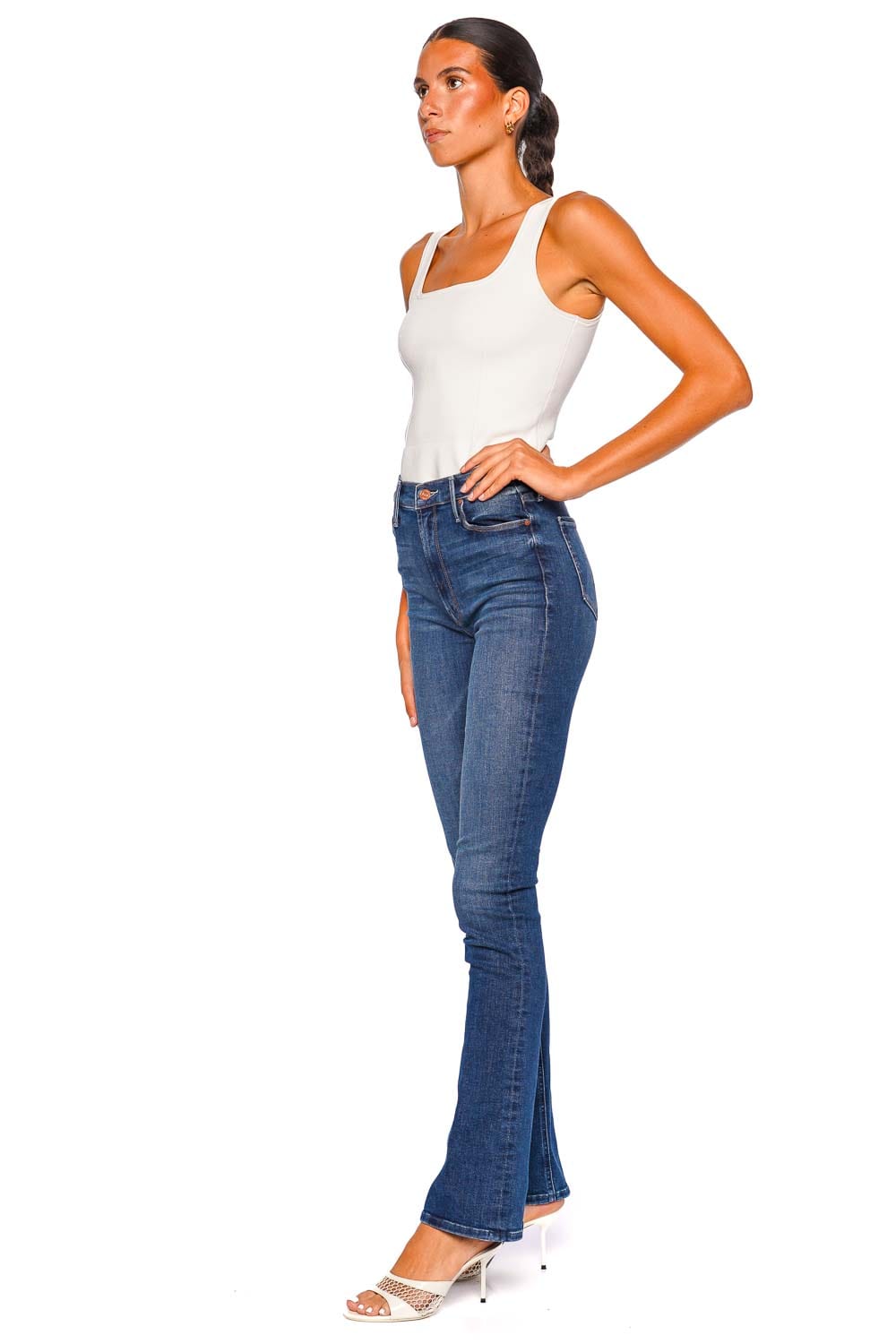 MOTHER Denim Start Your Engines High Waisted Flare Jeans Medium Blue