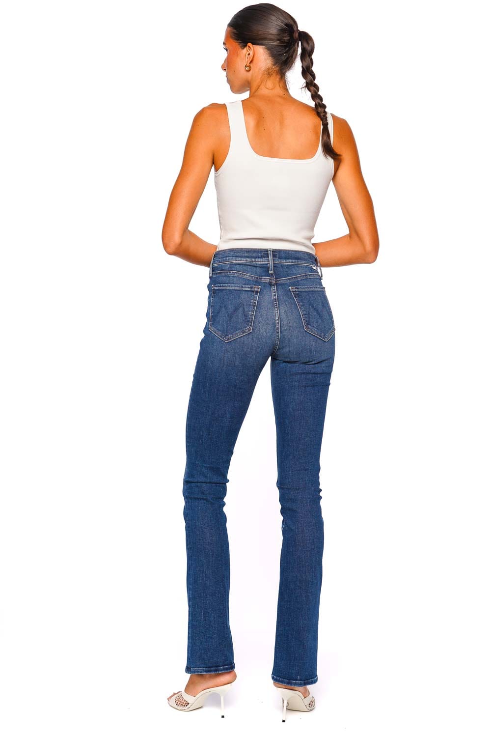 MOTHER Denim Start Your Engines High Waisted Flare Jeans Medium Blue