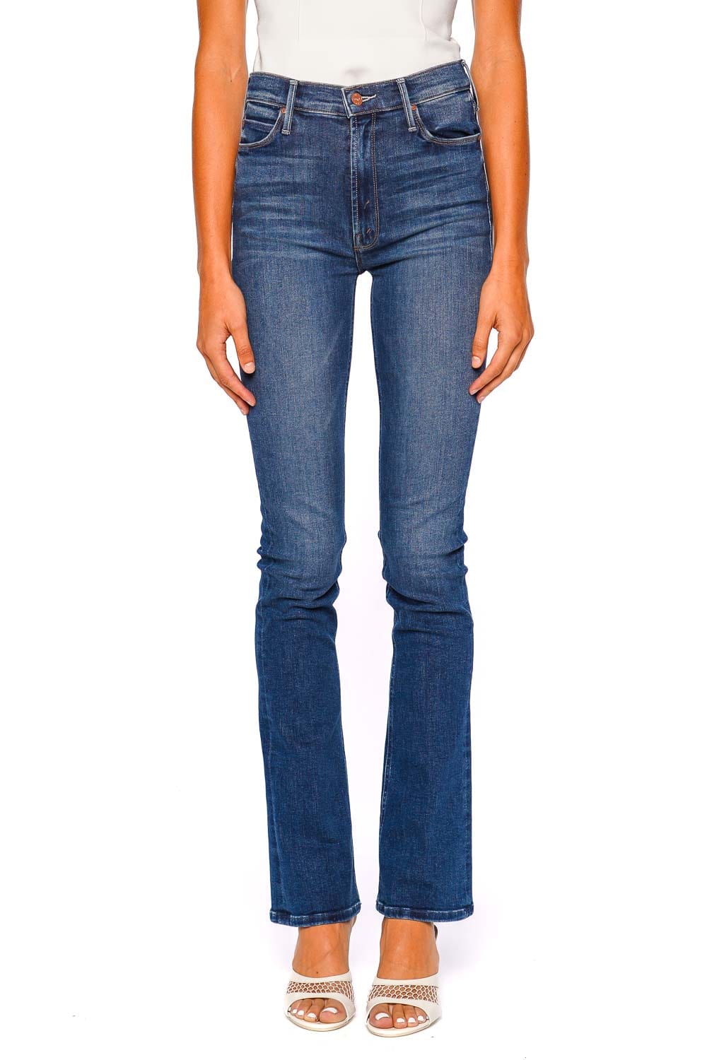 MOTHER Denim Start Your Engines High Waisted Flare Jeans Medium Blue