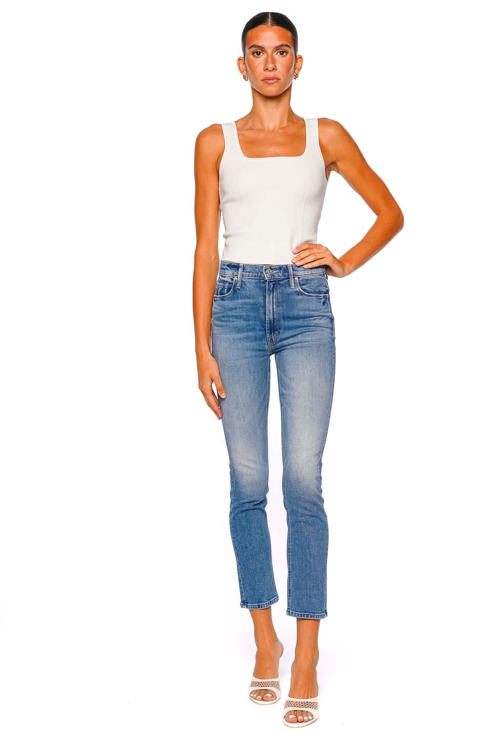 MOTHER Denim Dazzler High-Waisted Blue Flood Jeans