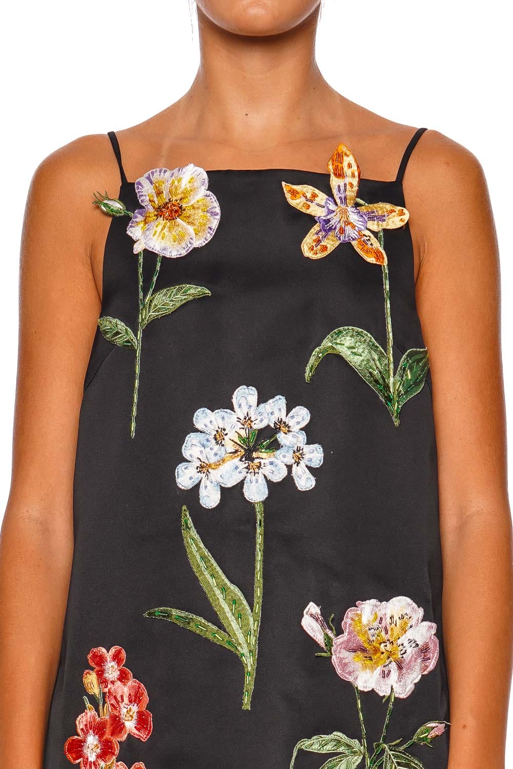 LEO LIN Leia Ebony Botanical Print Mini Dress with Spaghetti Straps