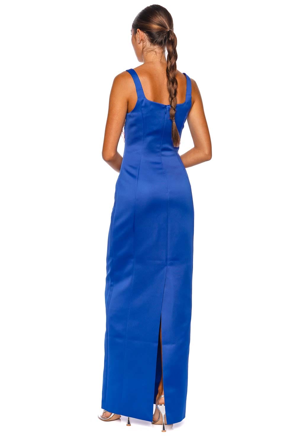 LEO LIN Adelina Lapis Blue Maxi Dress with Floral Embroidery