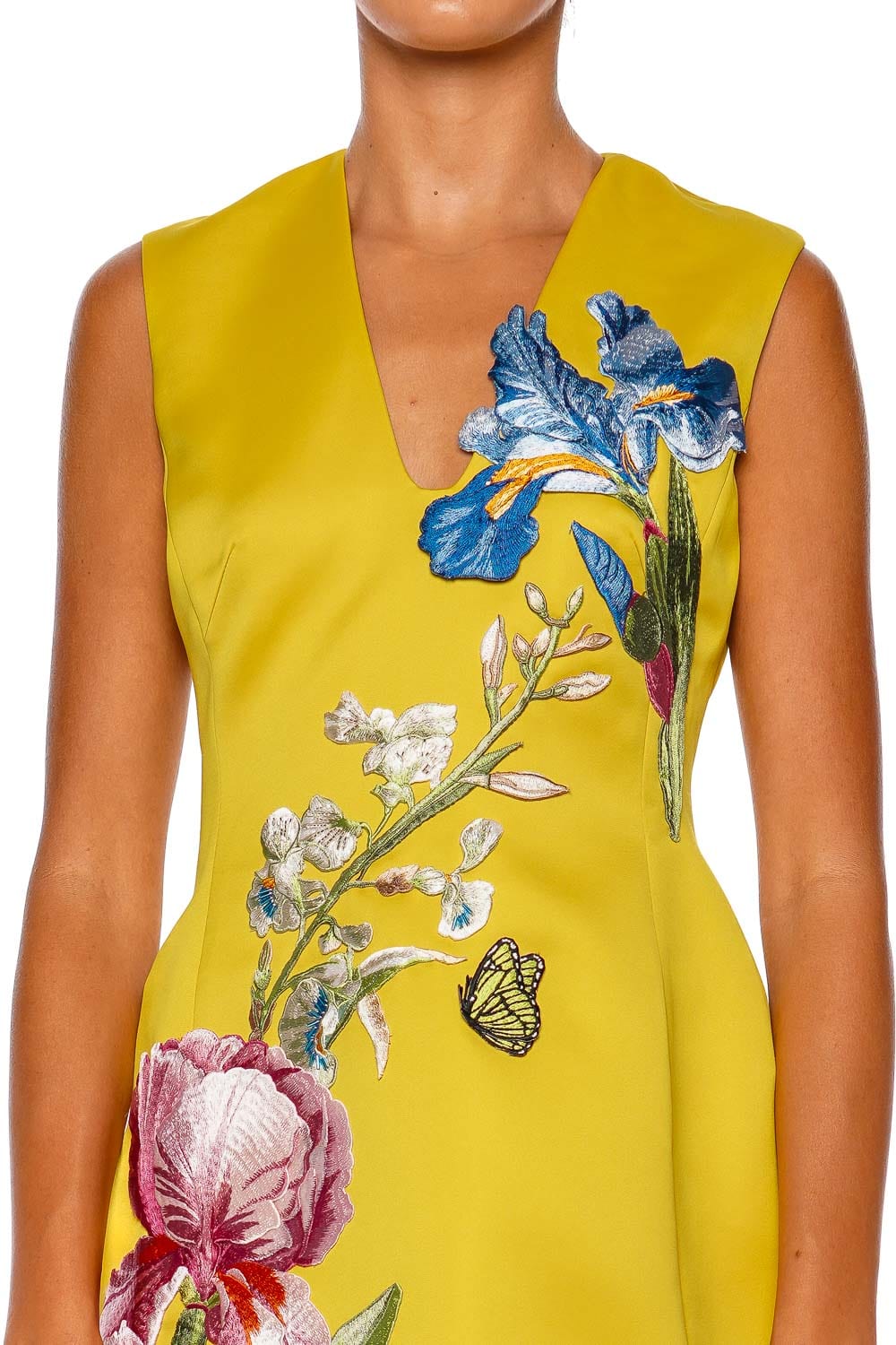 LEO LIN Bree Mustard Sleeveless Embroidery V-Neck Mini Dress