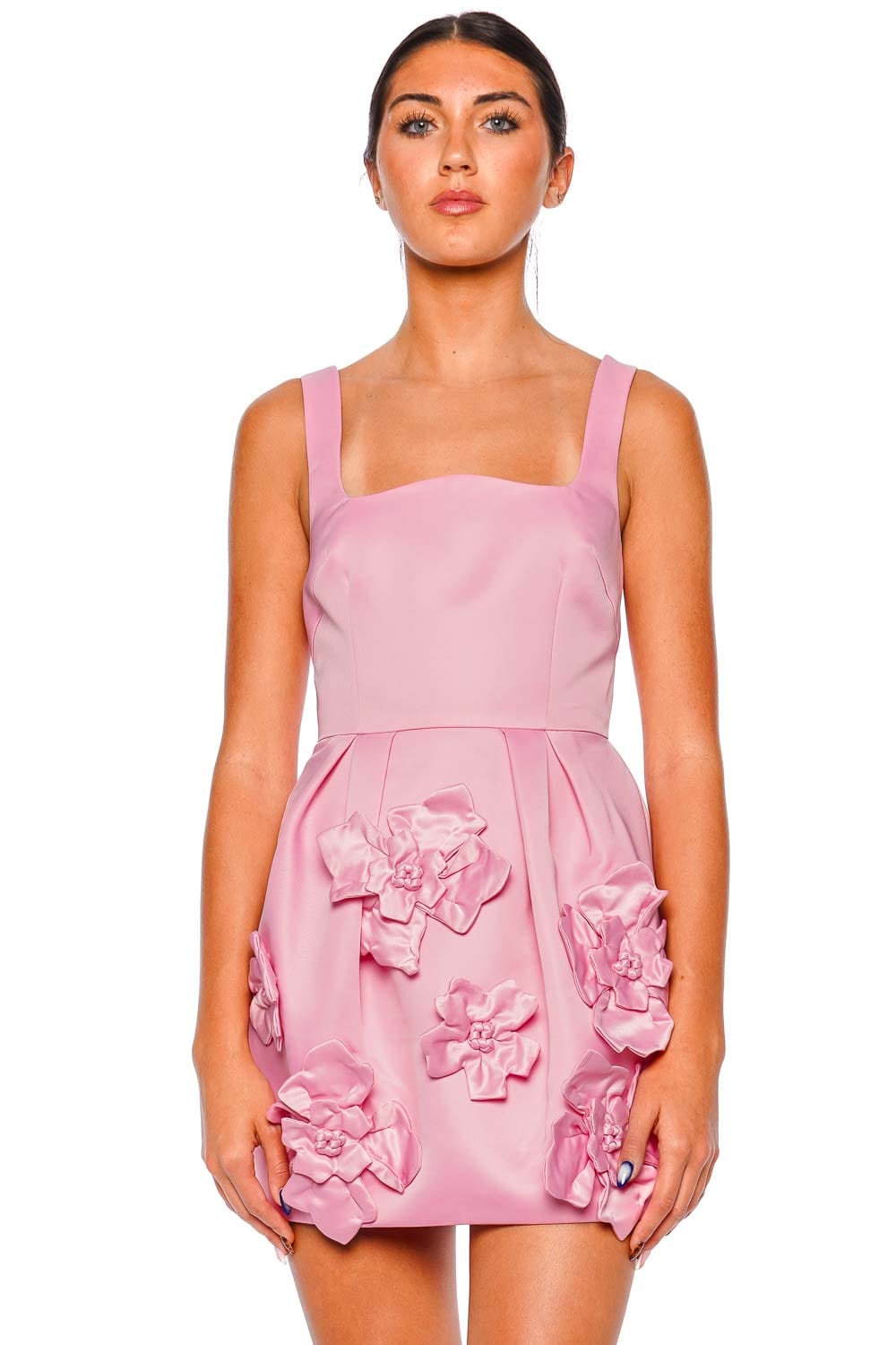 LEO LIN Piper Baby Pink Floral Applique Bell Shape Mini Dress