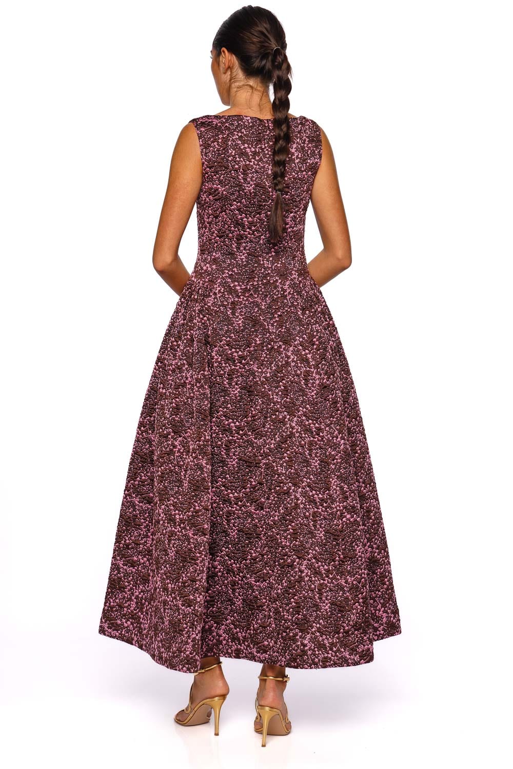 CLEA Sylvie Mulberry Jacquard Square Neck Maxi Dress