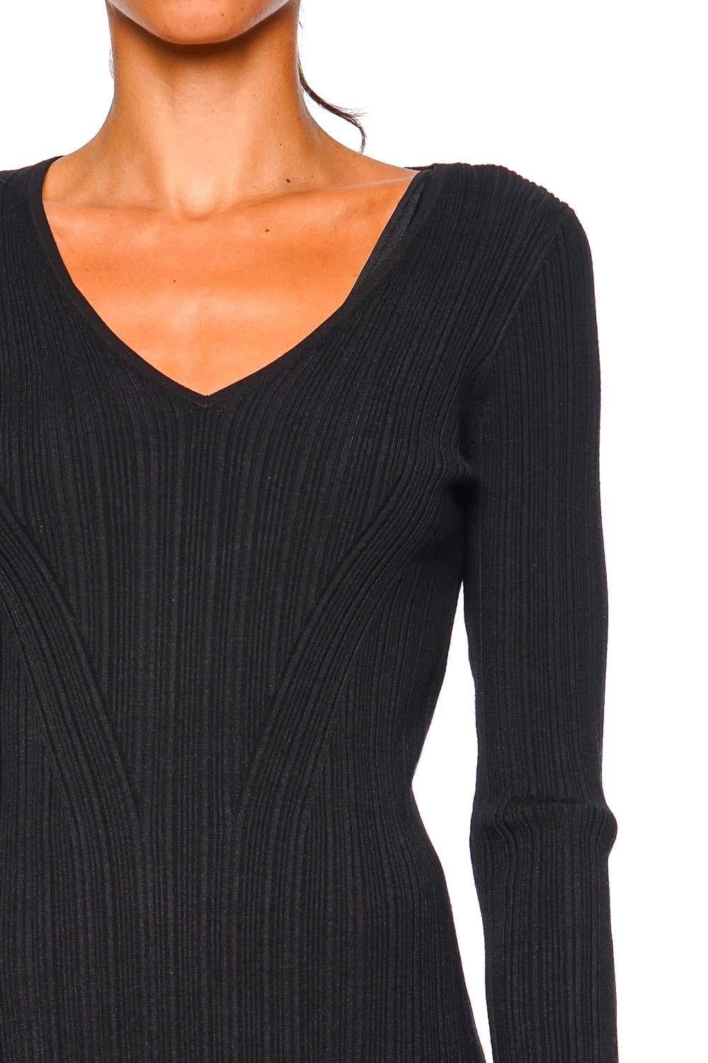 SIMKHAI Avalon Black Ruffled Knit Long Sleeve Mini Dress