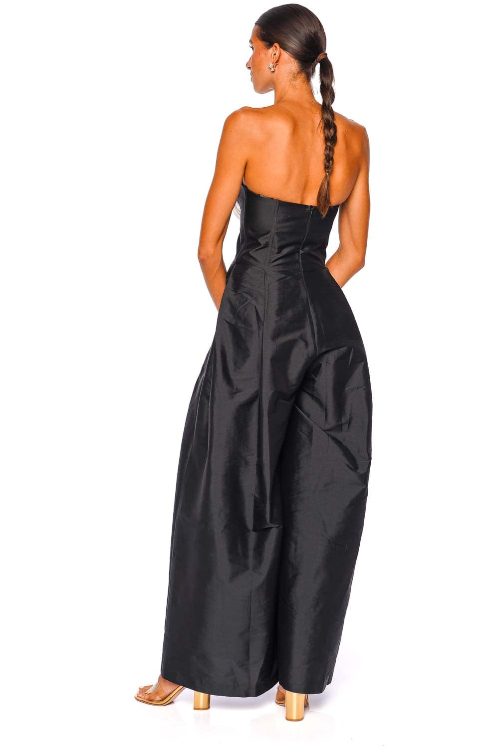 PatBO Taffeta Bloom Strapless Wide Leg Jumpsuit