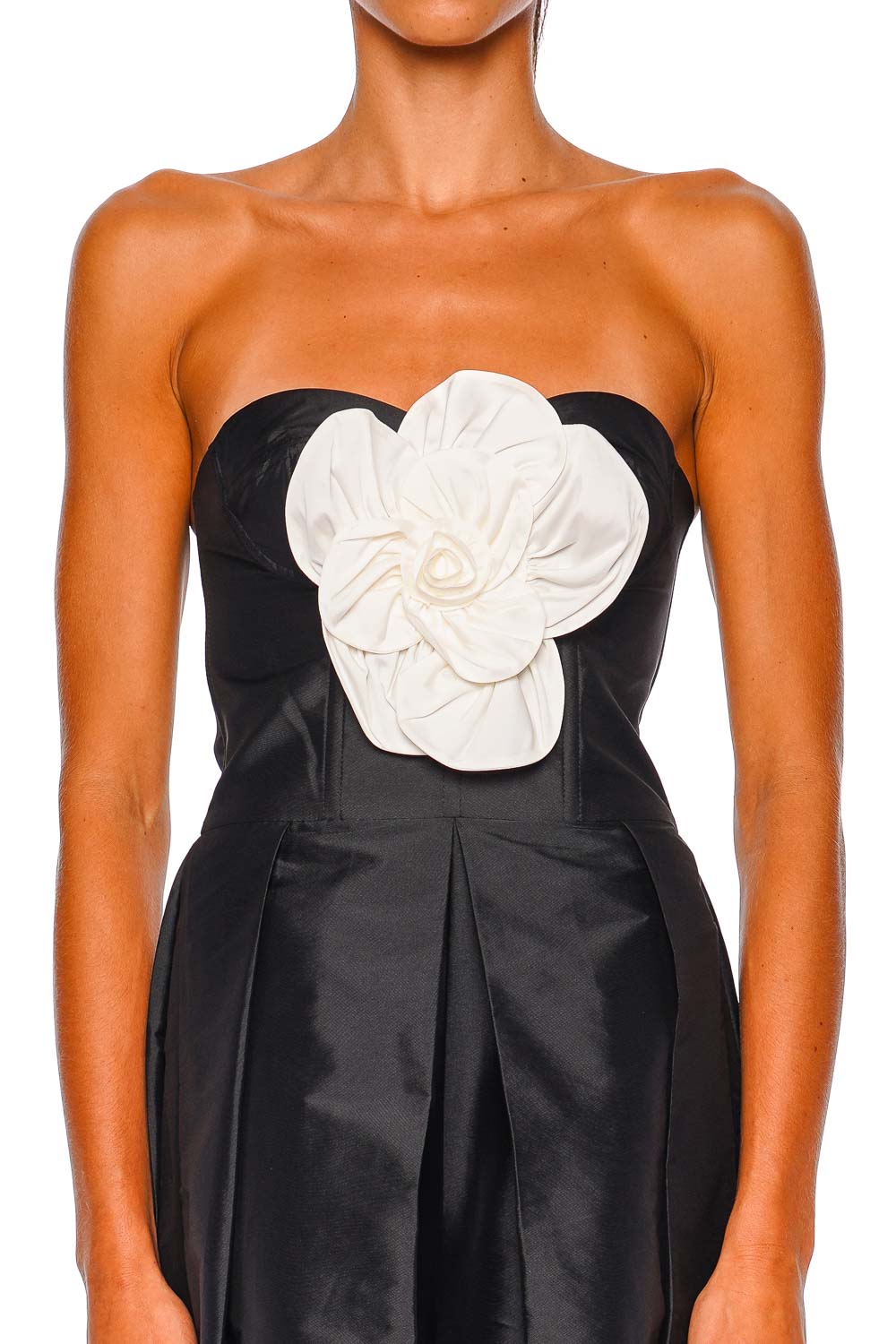 PatBO Taffeta Bloom Strapless Wide Leg Jumpsuit