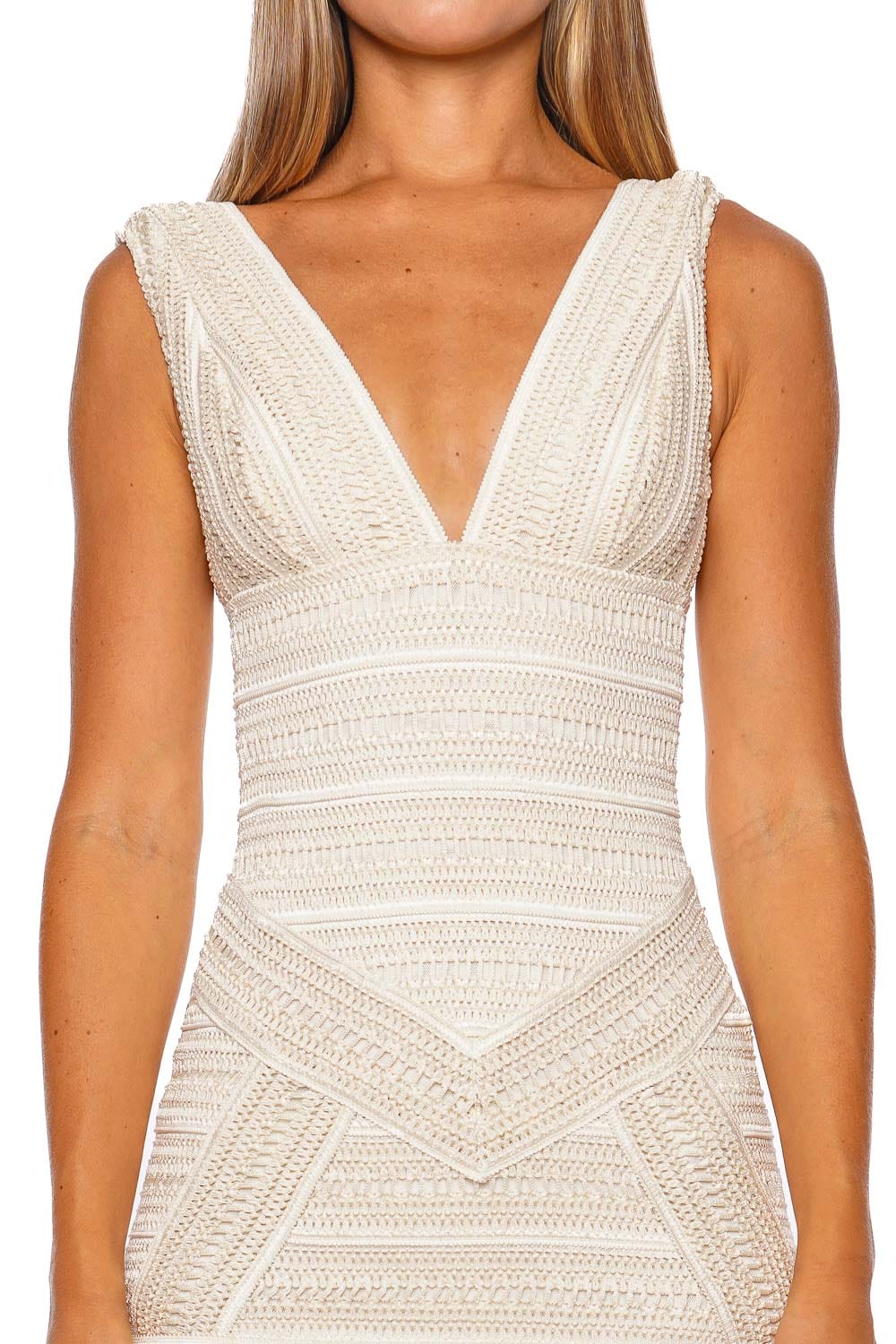 PatBO Radiant Off White Sleeveless Fringe Mini Dress