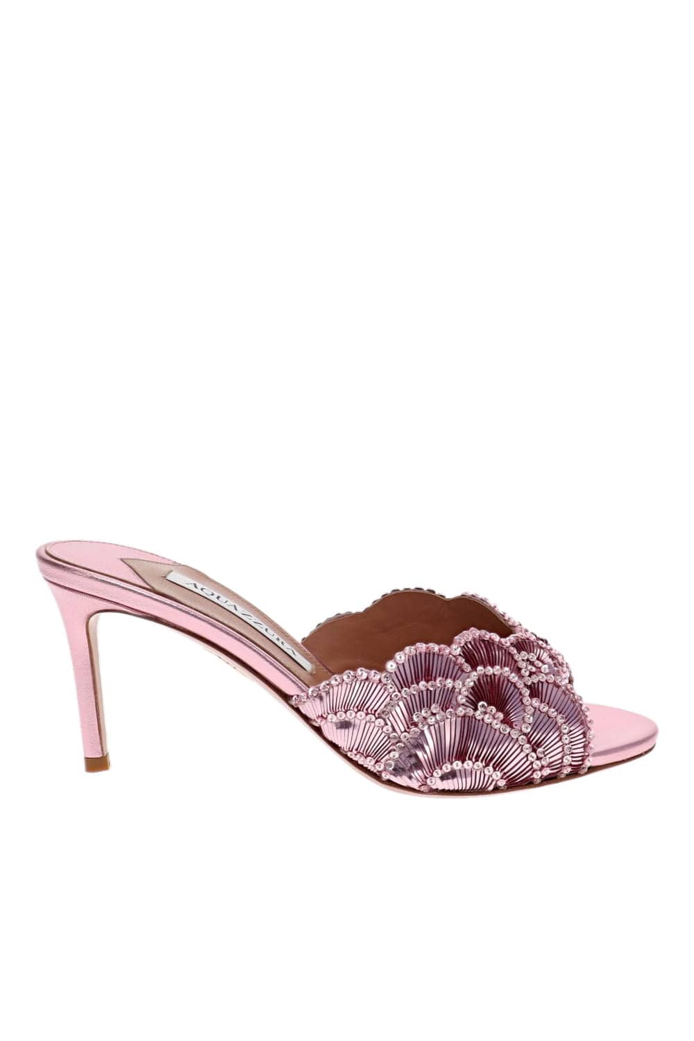 AQUAZZURA Ce Soir Scalloped Metallic Leather Mule