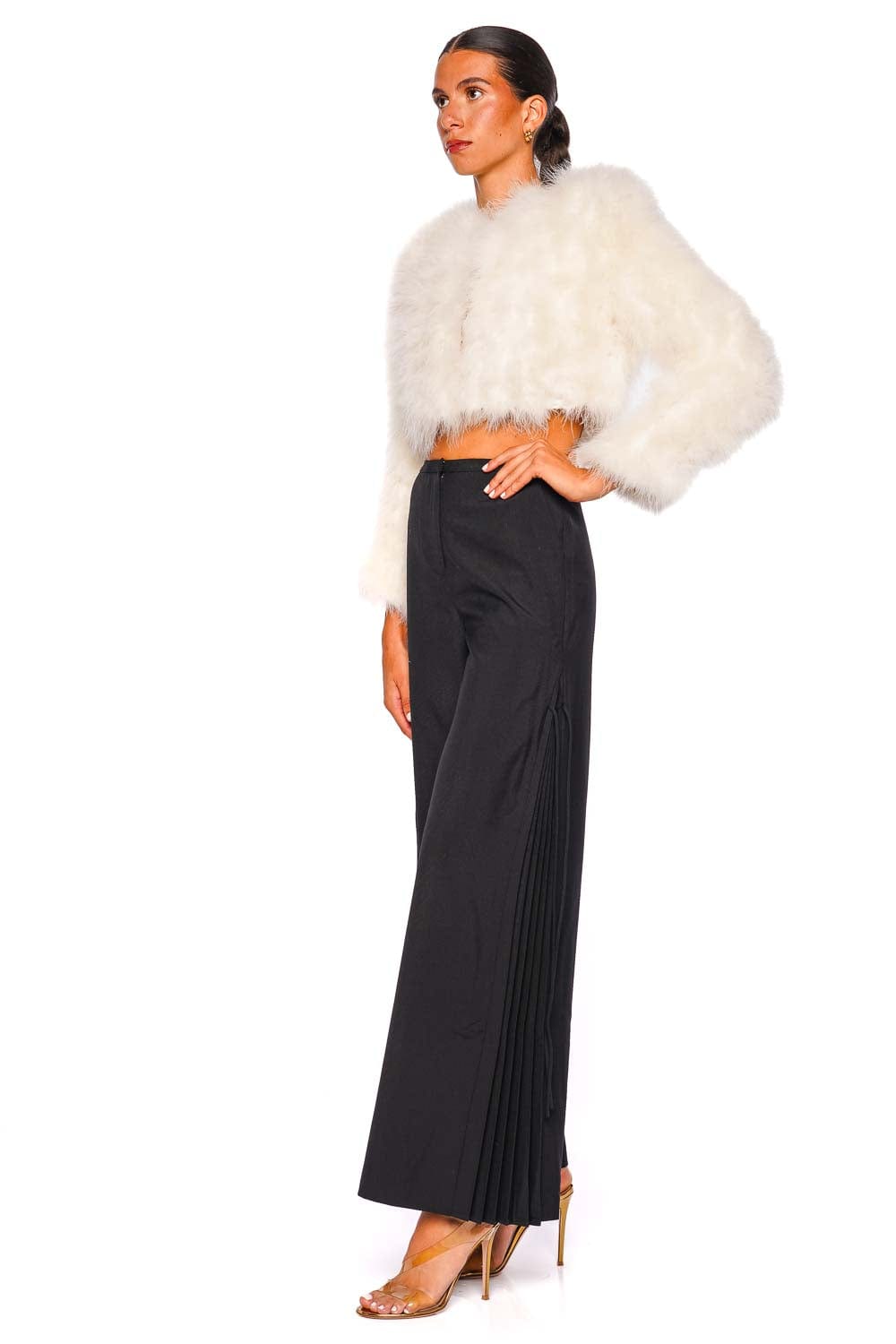 Bubish Manhattan Cropped Ivory Feather Jacket