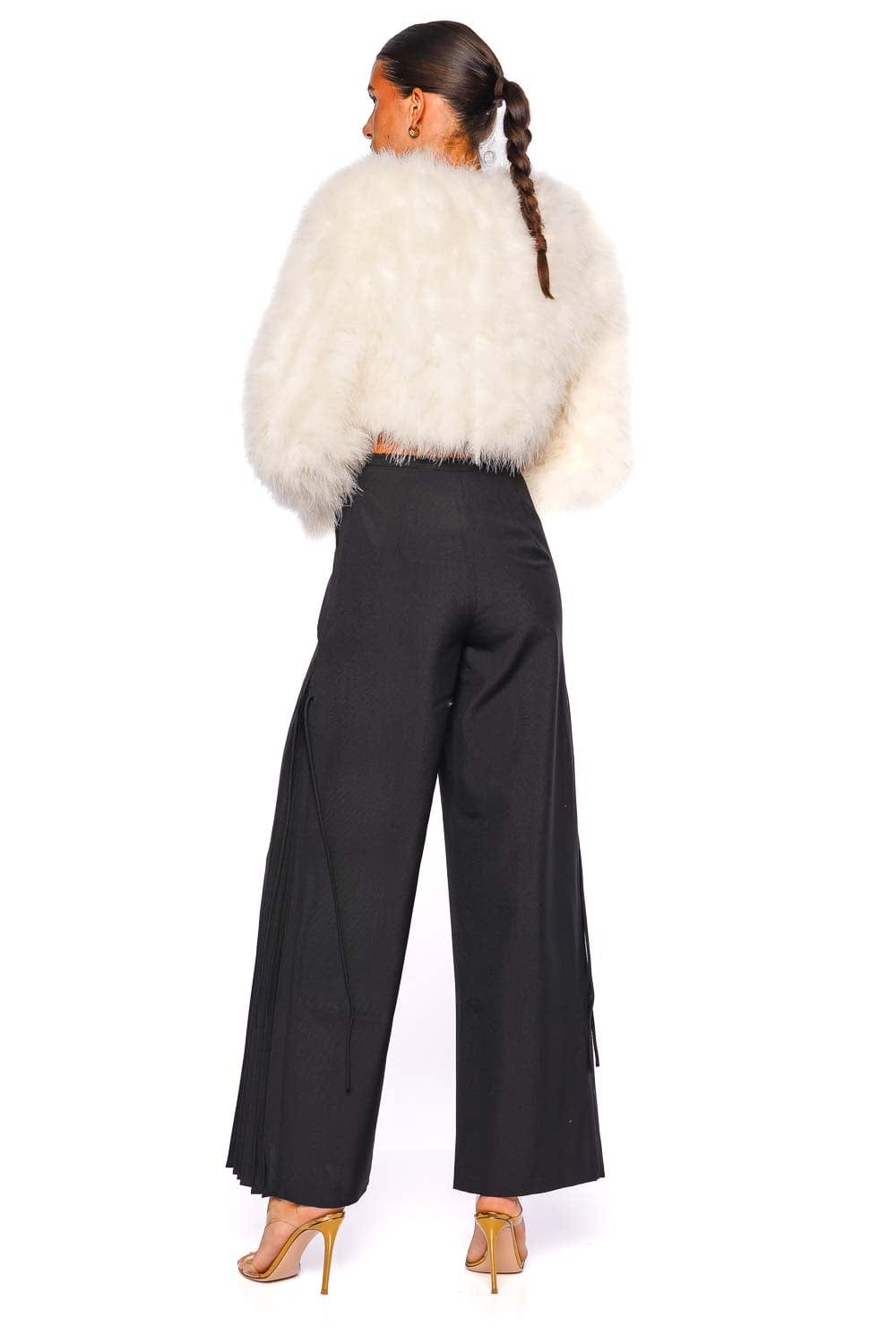 Bubish Manhattan Cropped Ivory Feather Jacket