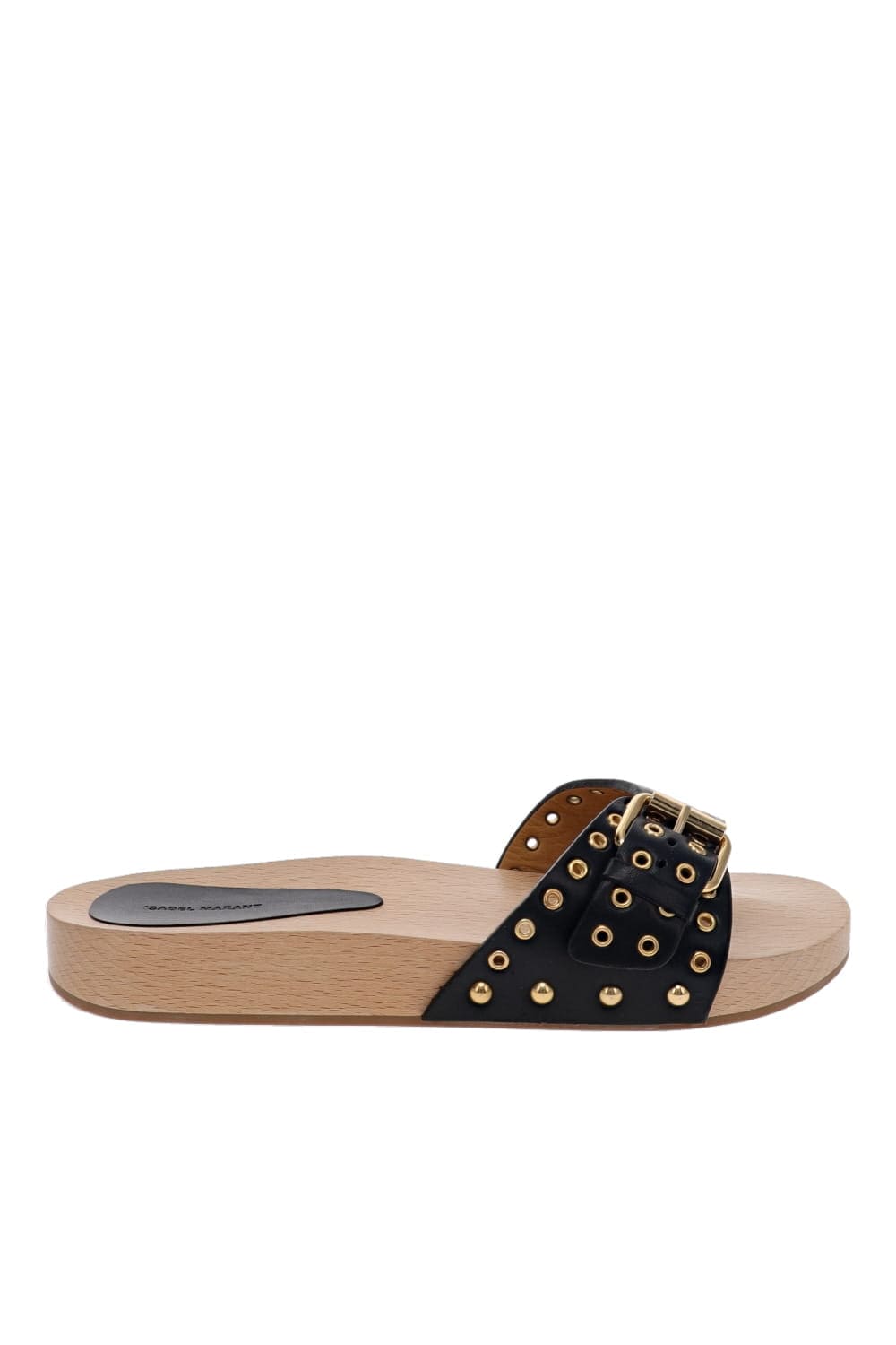 Isabel Marant Jaso Black Leather Studded Slide Sandals