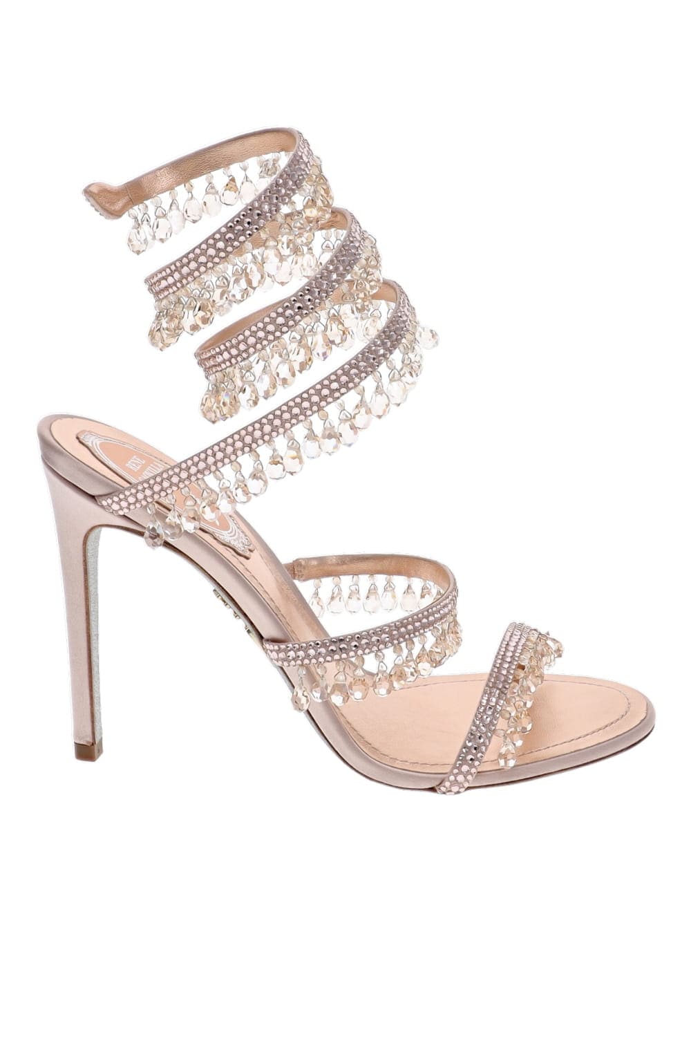 RENE CAOVILLA Crystal Light Pink Ankle Wrap Heels
