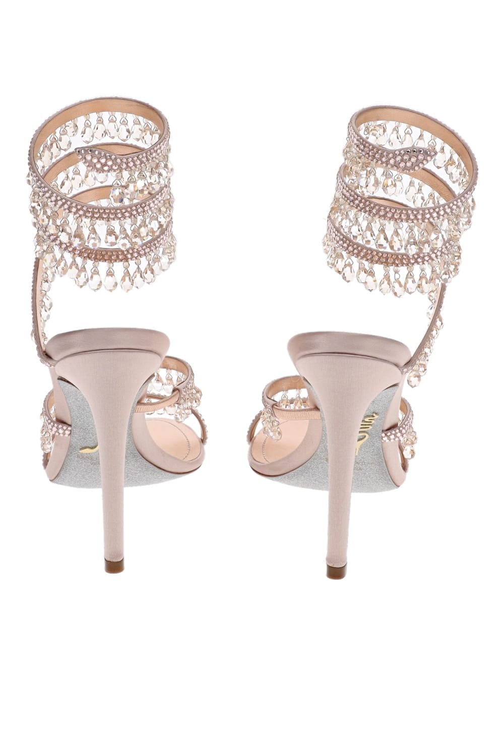 RENE CAOVILLA Crystal Light Pink Ankle Wrap Heels