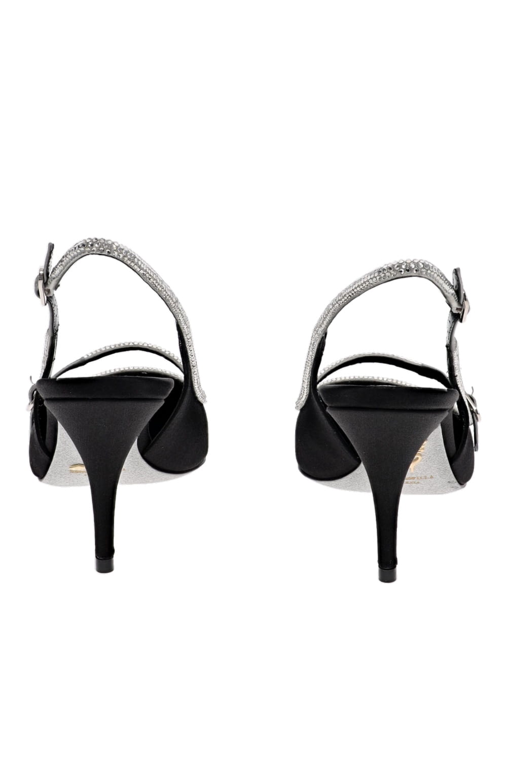 RENE CAOVILLA Lily Black Satin Crystal Trim Slingback