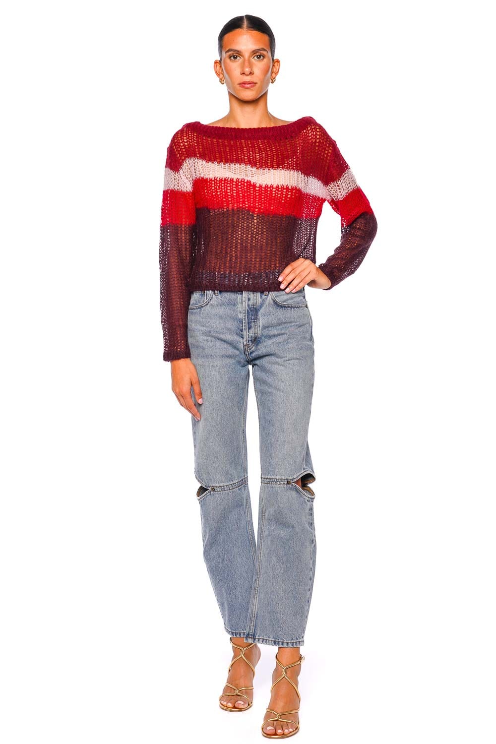Staud Tessa Syrah Stripe Mohair Boatneck Sweater