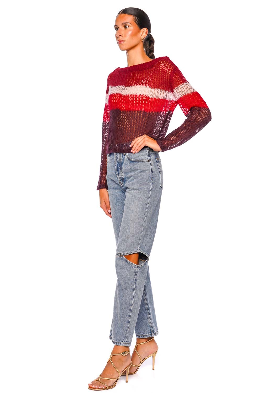 Staud Tessa Syrah Stripe Mohair Boatneck Sweater