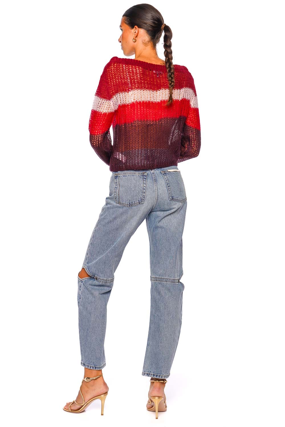 Staud Tessa Syrah Stripe Mohair Boatneck Sweater