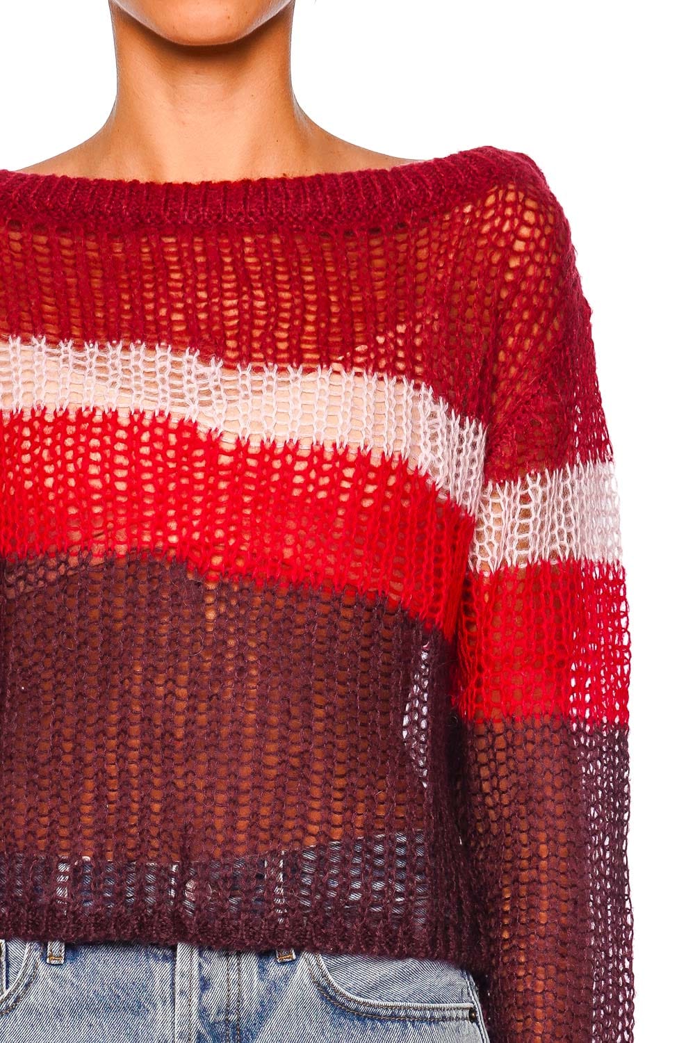 Staud Tessa Syrah Stripe Mohair Boatneck Sweater