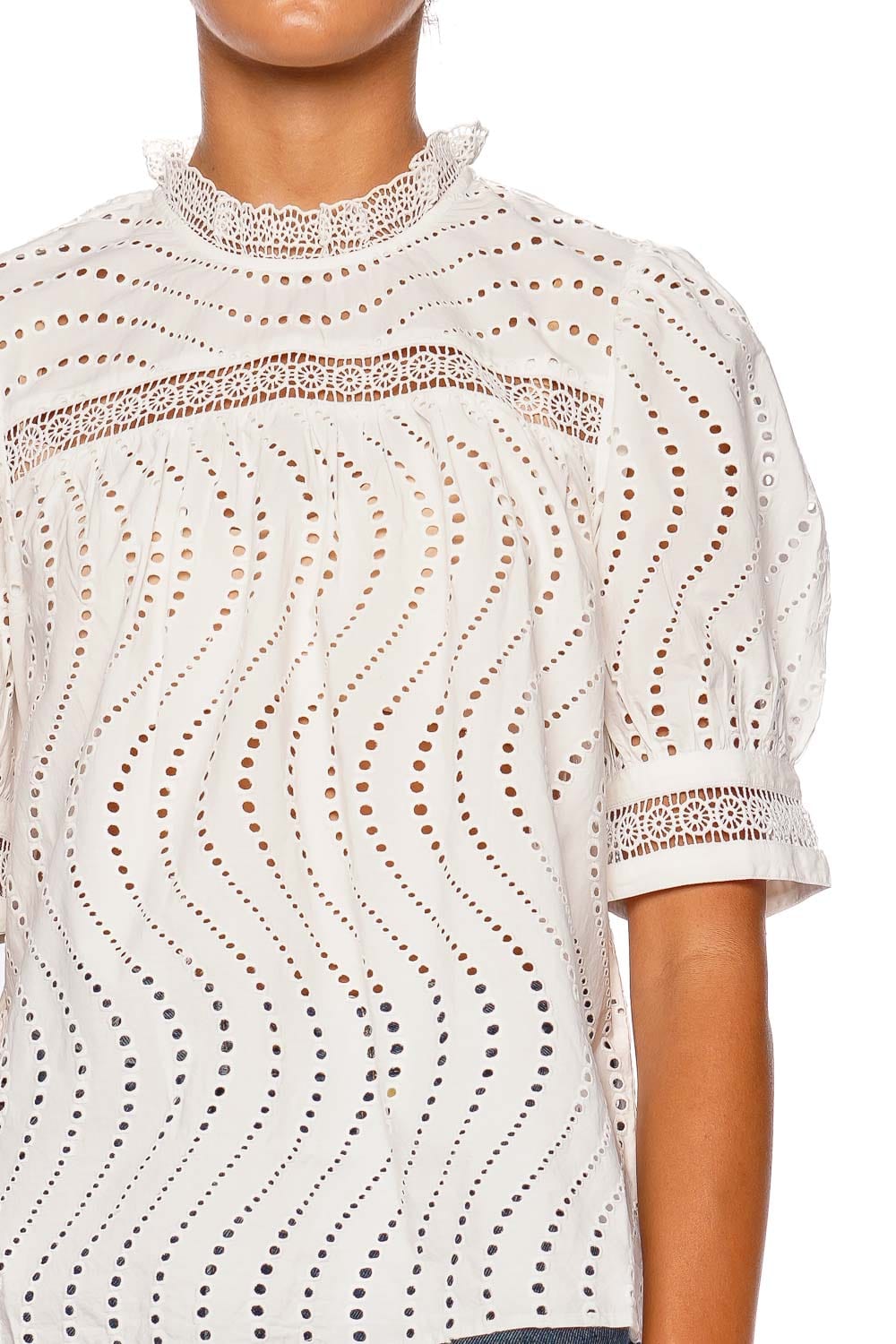 Ulla Johnson Virginia Eyelet Lace Collar Puff Sleeve Blouse