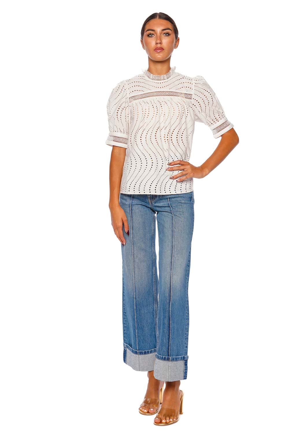 Ulla Johnson Virginia Eyelet Lace Collar Puff Sleeve Blouse