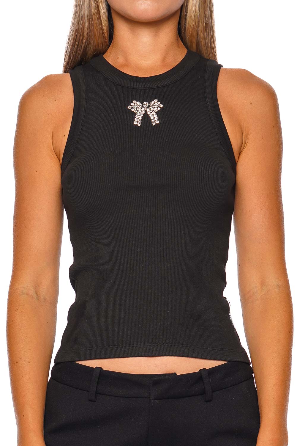 DES_PHEMMES Sleeveless Black Embellished Tank Top