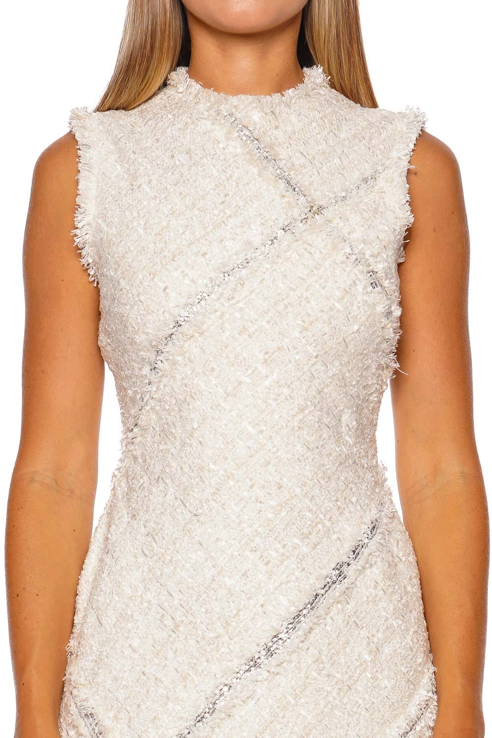 DES_PHEMMES Crème Sleeveless Tweed Mini Dress
