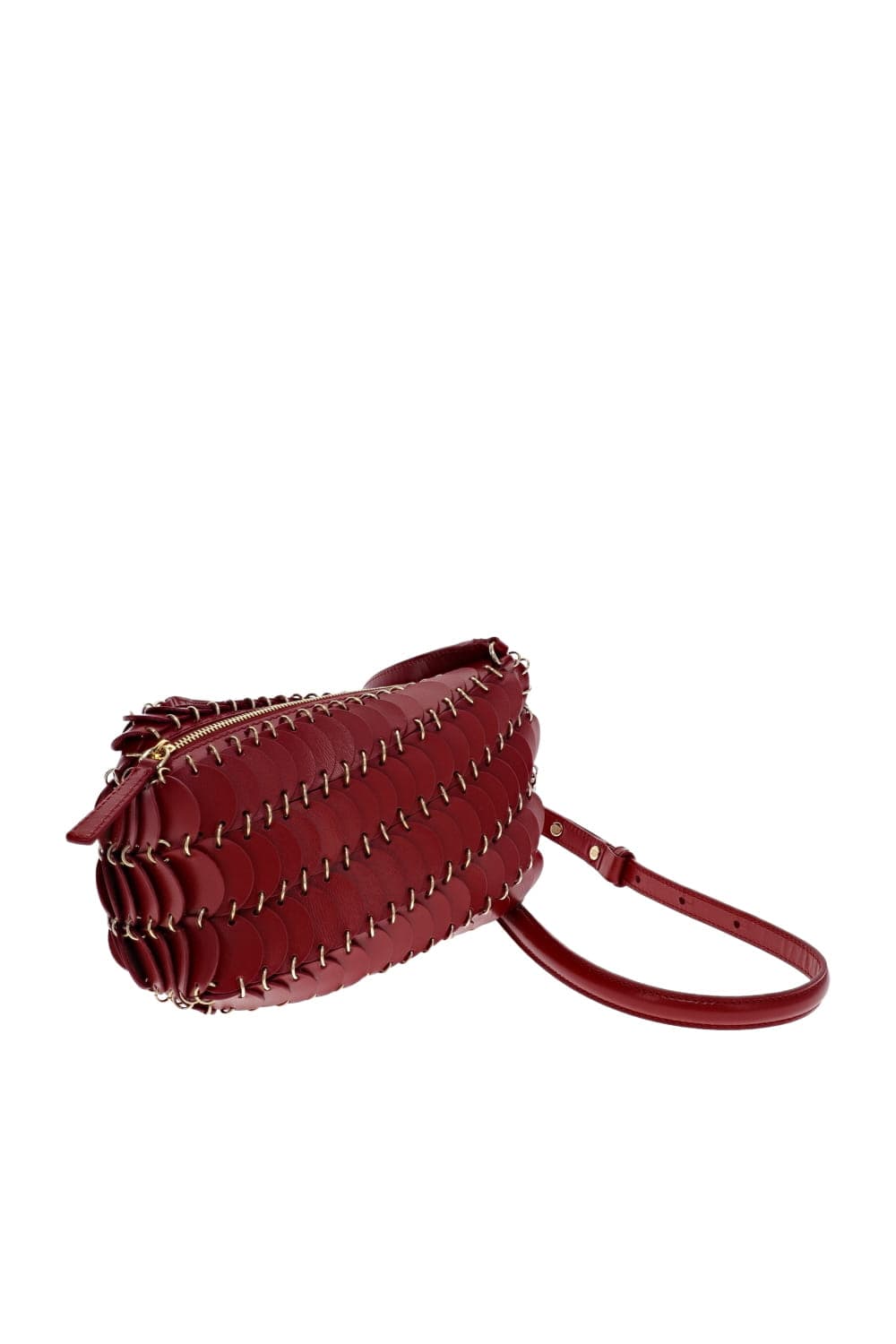 Rabanne Paco Red Leather Disc Crossbody Bag