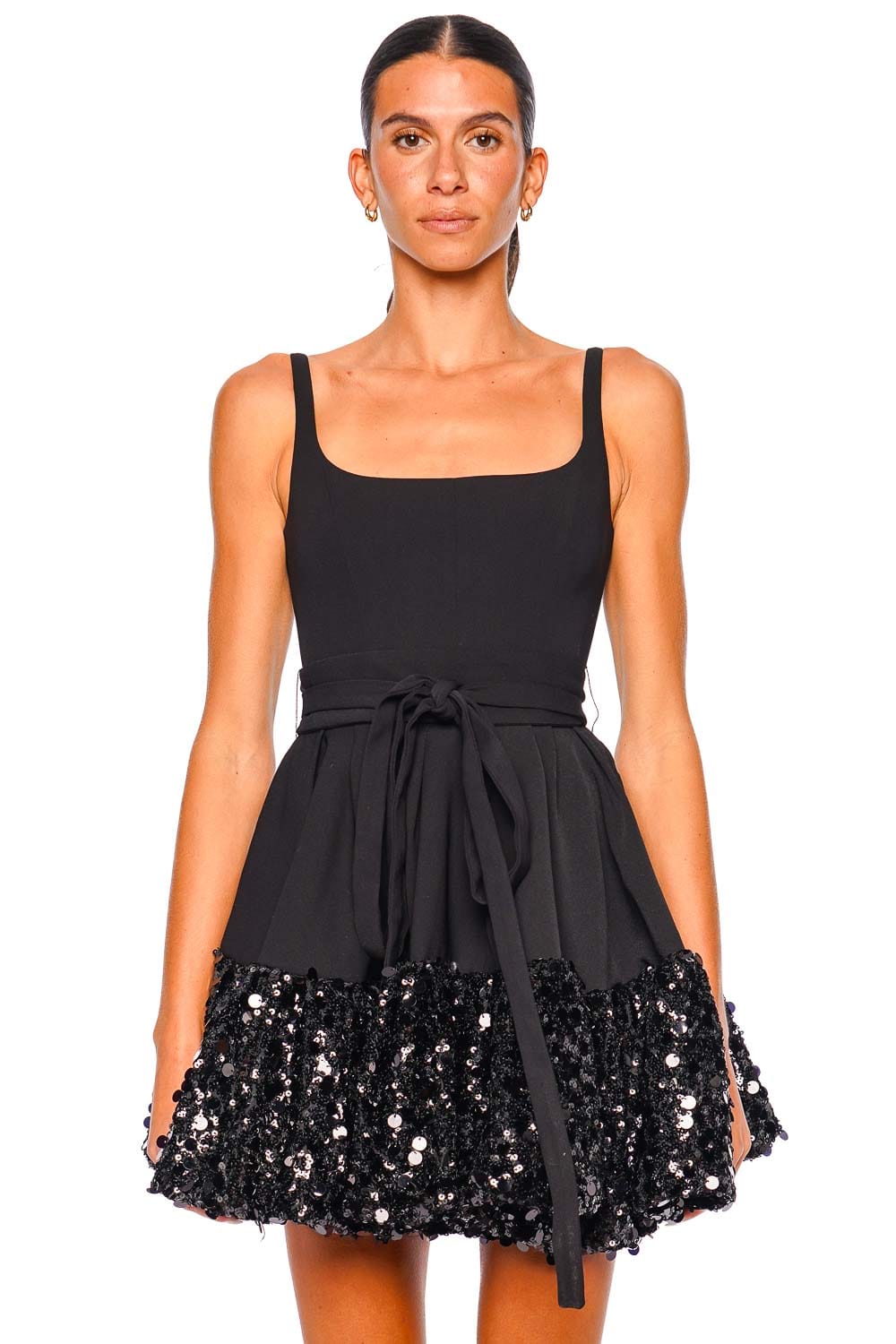 16arlington Drina Black Sequin Crepe Belted Mini Dress 16arlington Drina Black Sequin Crepe Belted Mini Dress