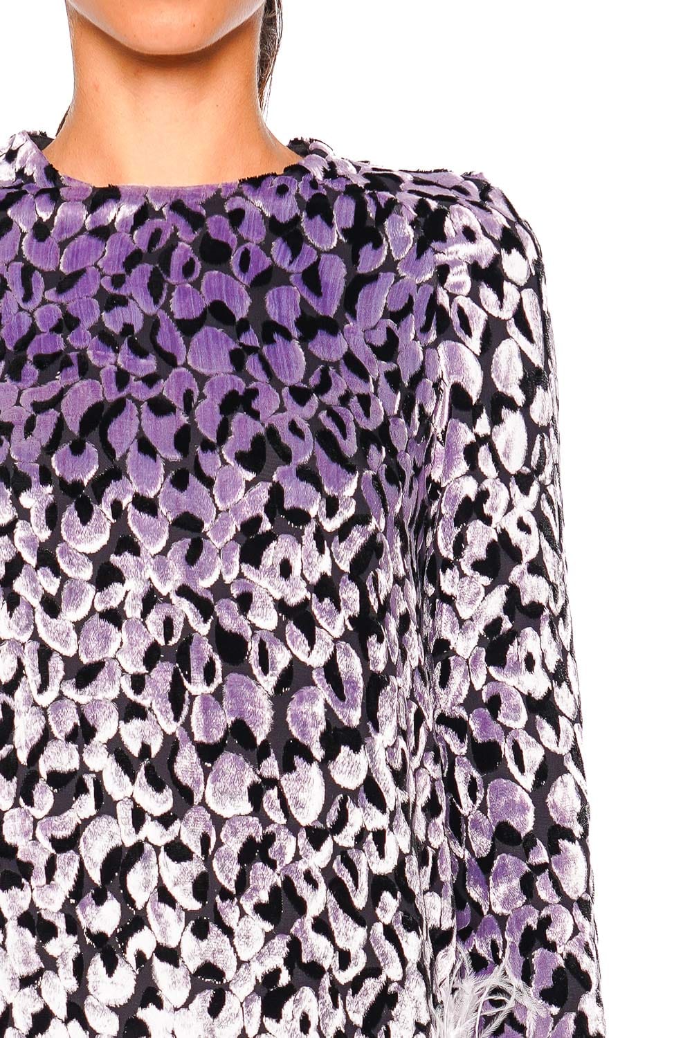 Hodi Devoré Long Sleeve Feather Trim Mini Dress