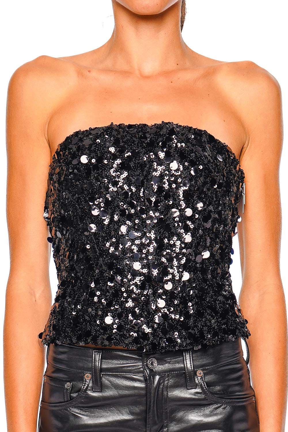 16ARLINGTON Anieri Black Sequin Strapless Top