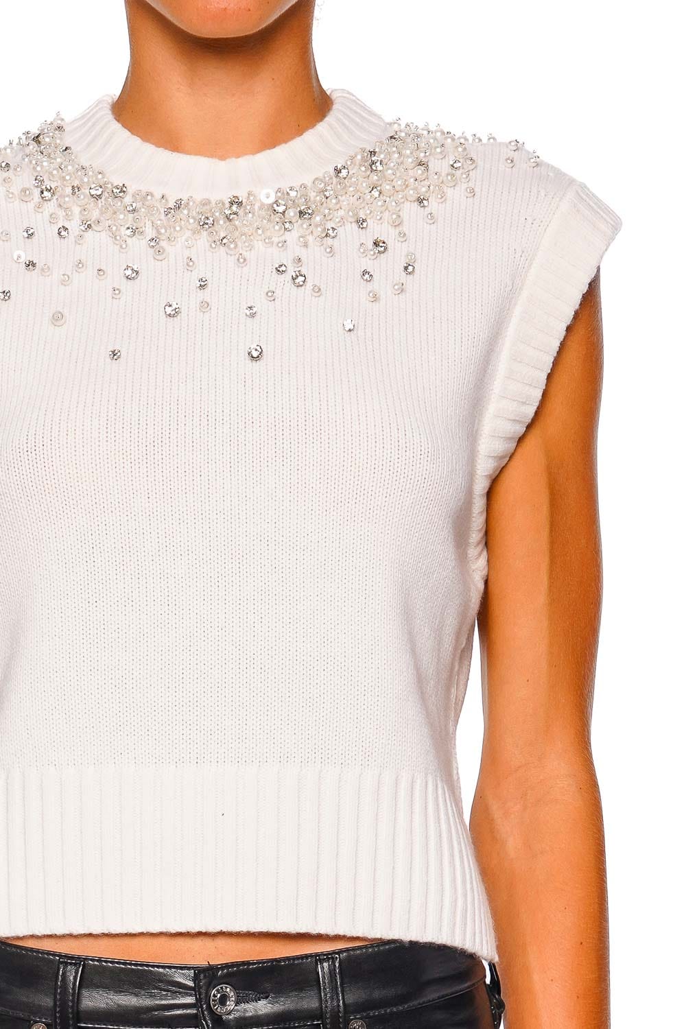 Candra Ivory Sleeveless Embellished Knit Vest