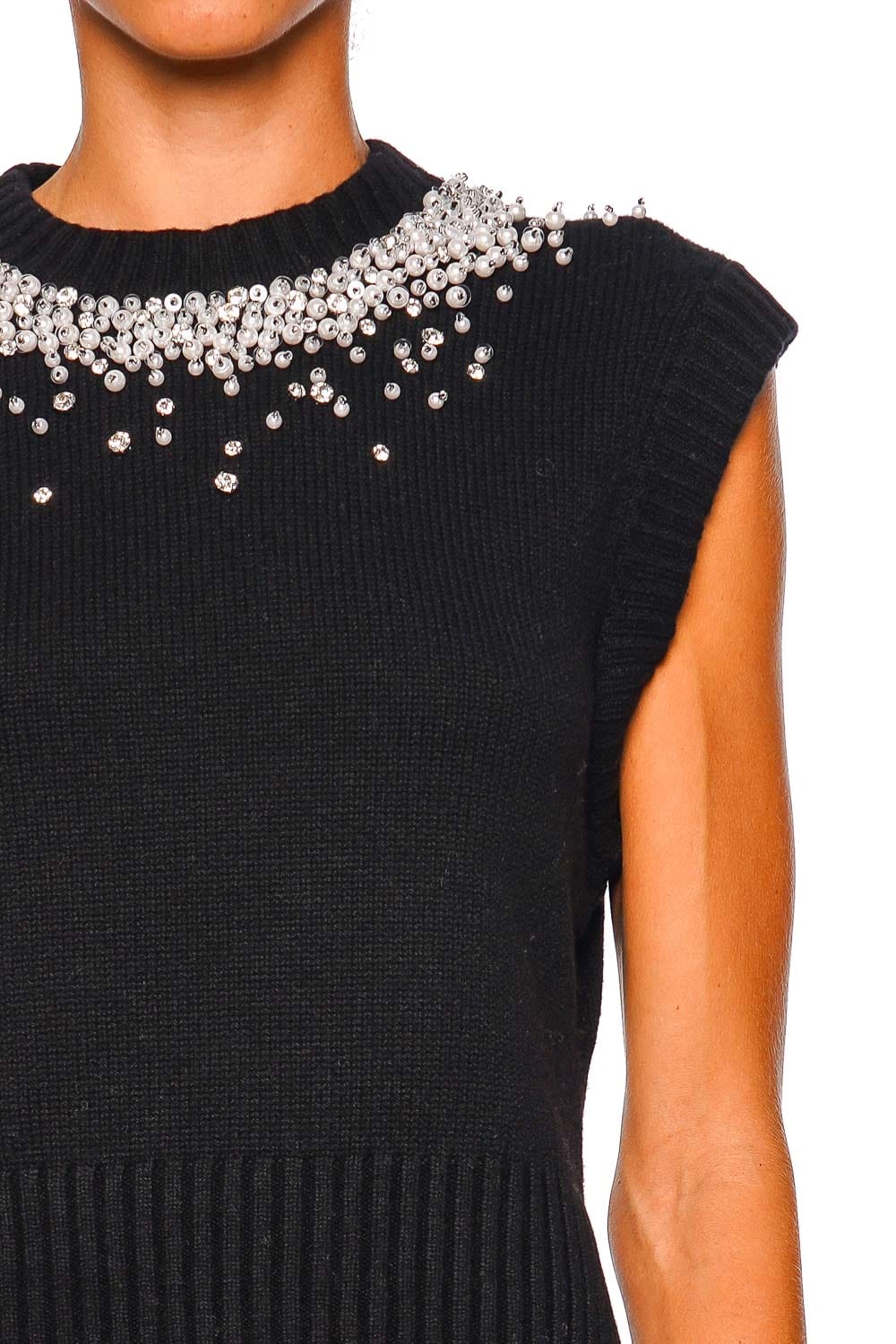 SIMKHAI Candra Black Embellished Cashmere Knit Vest